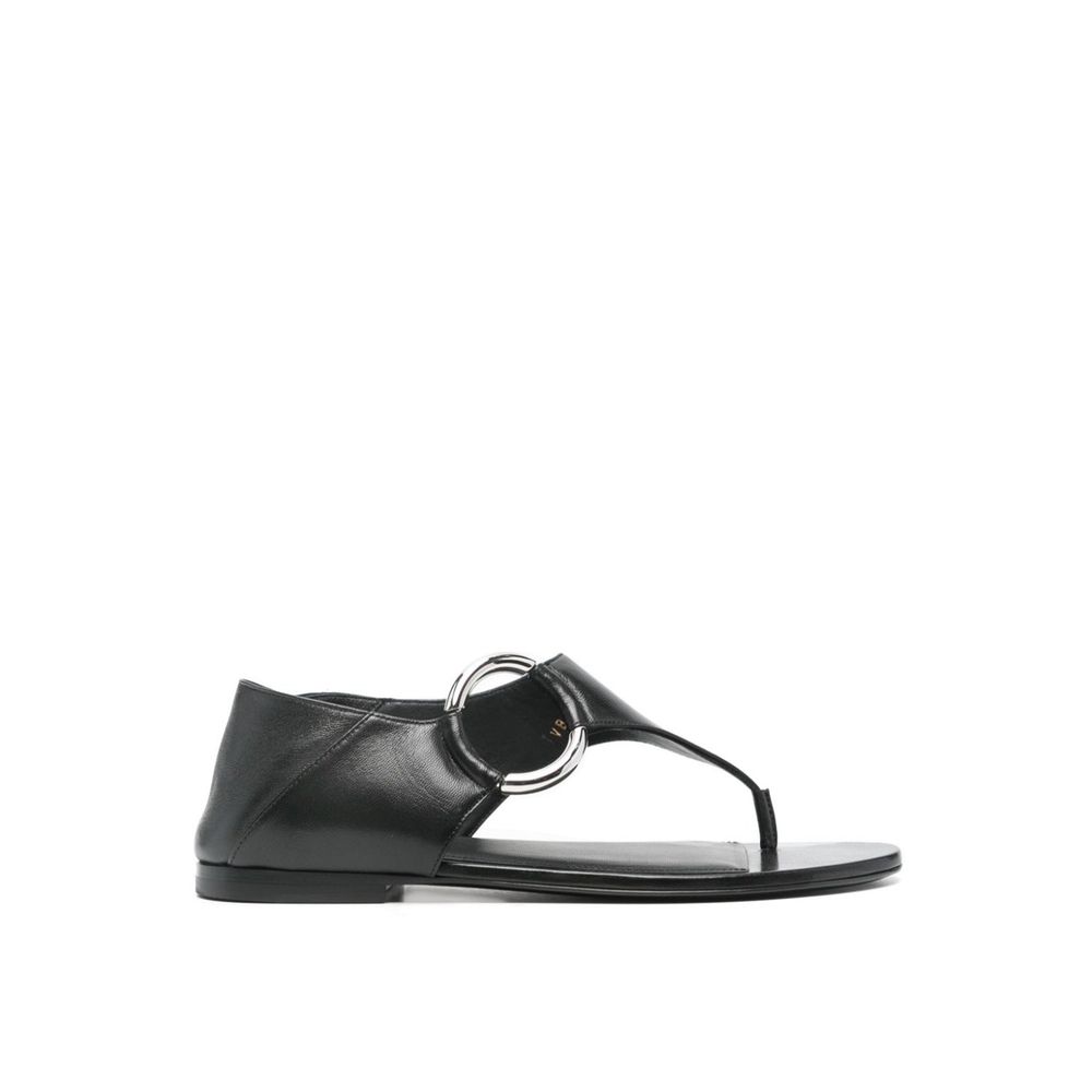 Saint Laurent Black Calfskin Flat Sandals | Regal Royce
