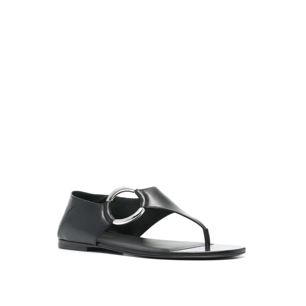 Saint Laurent Black Calfskin Flat Sandals | Regal Royce