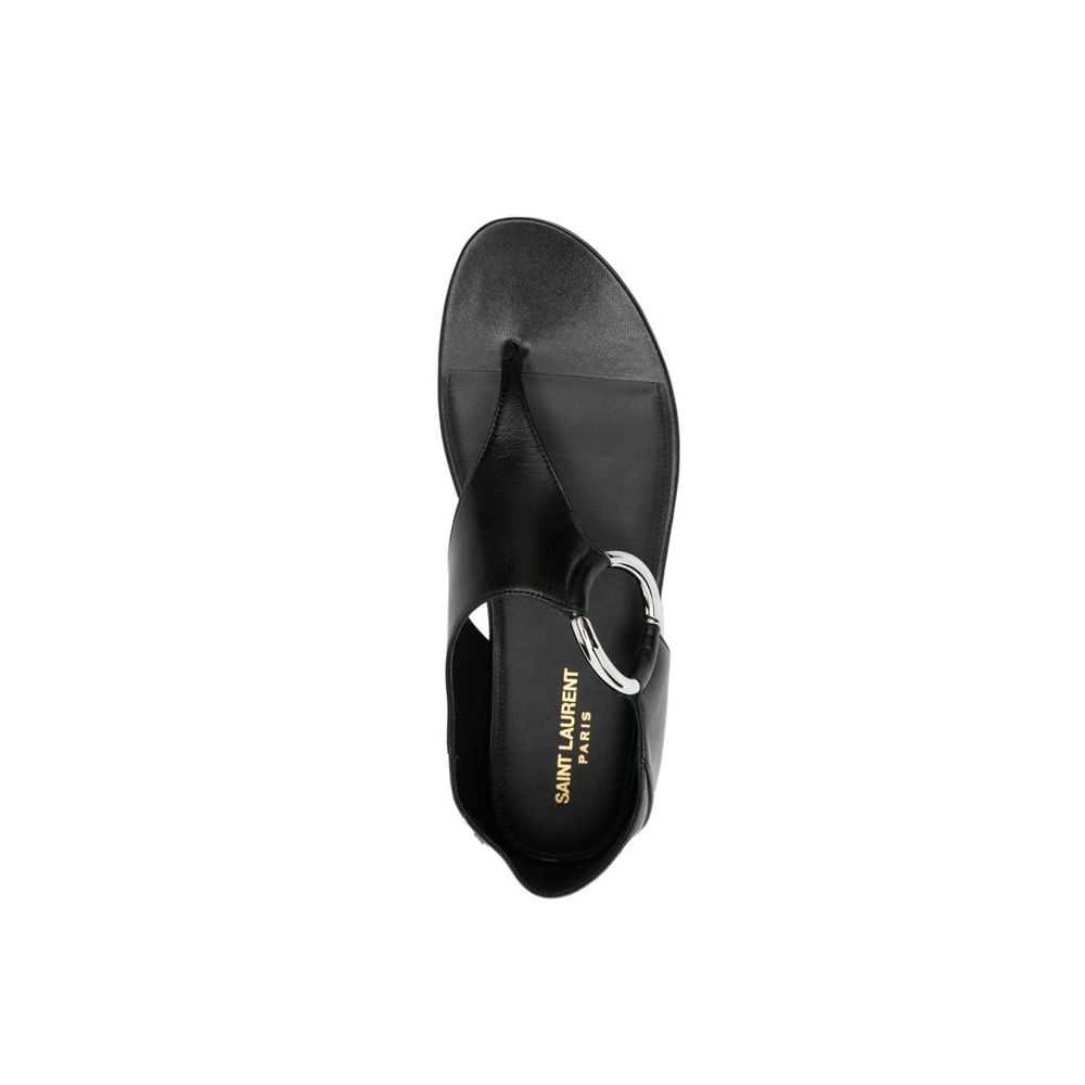 Saint Laurent Black Calfskin Flat Sandals | Regal Royce