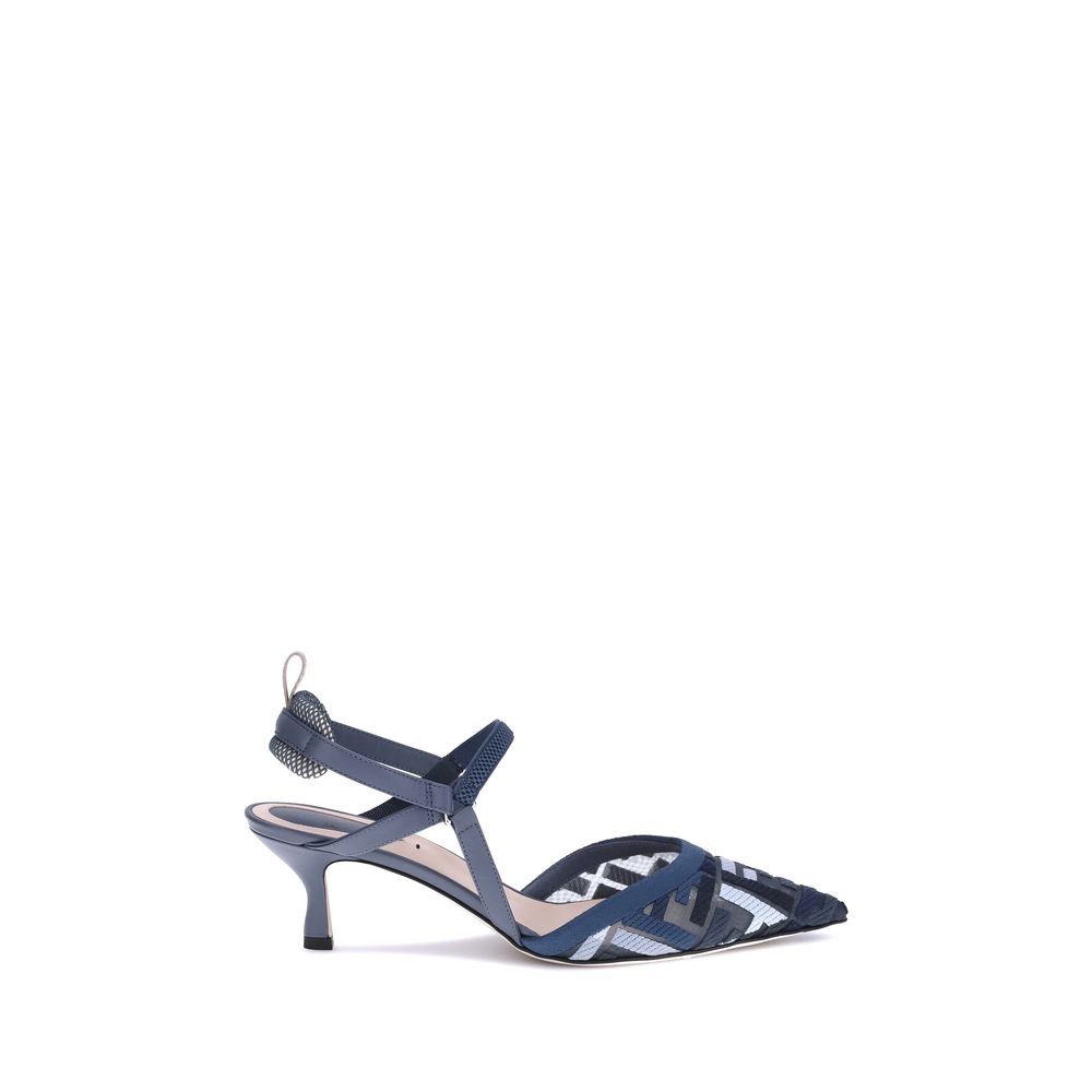 Fendi Blue Polyamide Mid Heel Pumps | Regal Royce