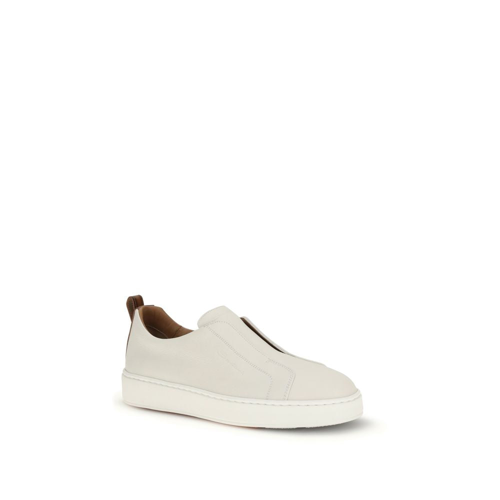 Santoni White Calf Leather Bos Taurus Low Top Sneakers | Regal Royce