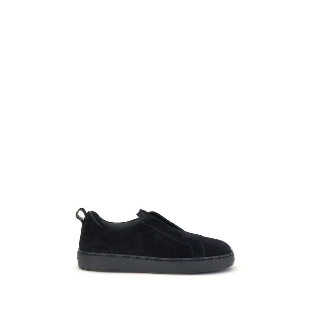 Santoni Black Calf Leather Bos Taurus Low Top Sneakers | Regal Royce