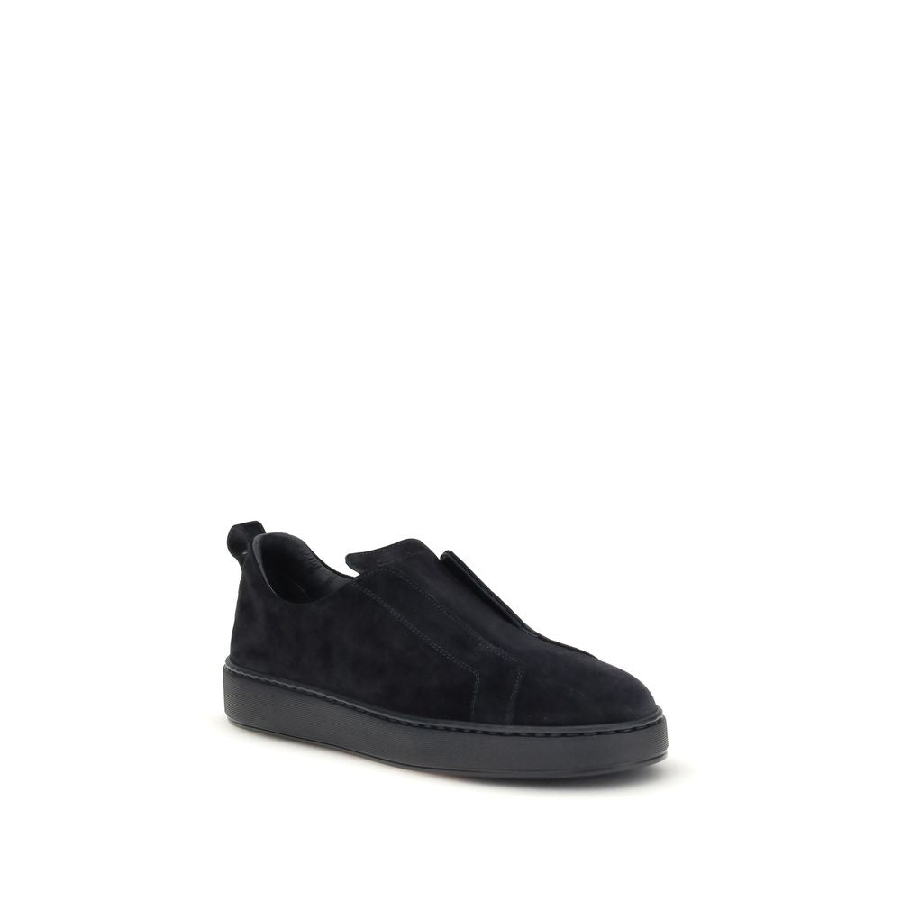Santoni Black Calf Leather Bos Taurus Low Top Sneakers | Regal Royce