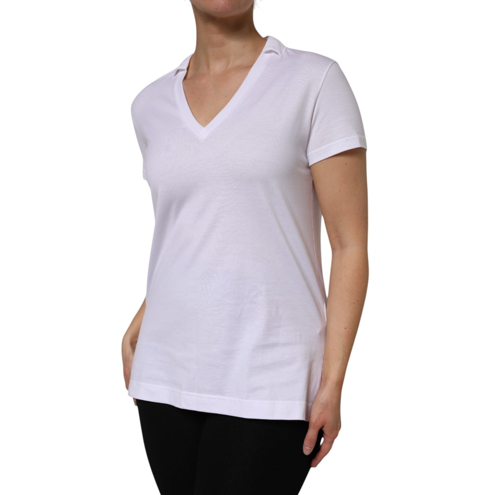 Dolce & Gabbana White V-Neck Cotton Short Sleeves T-shirt | Regal Royce