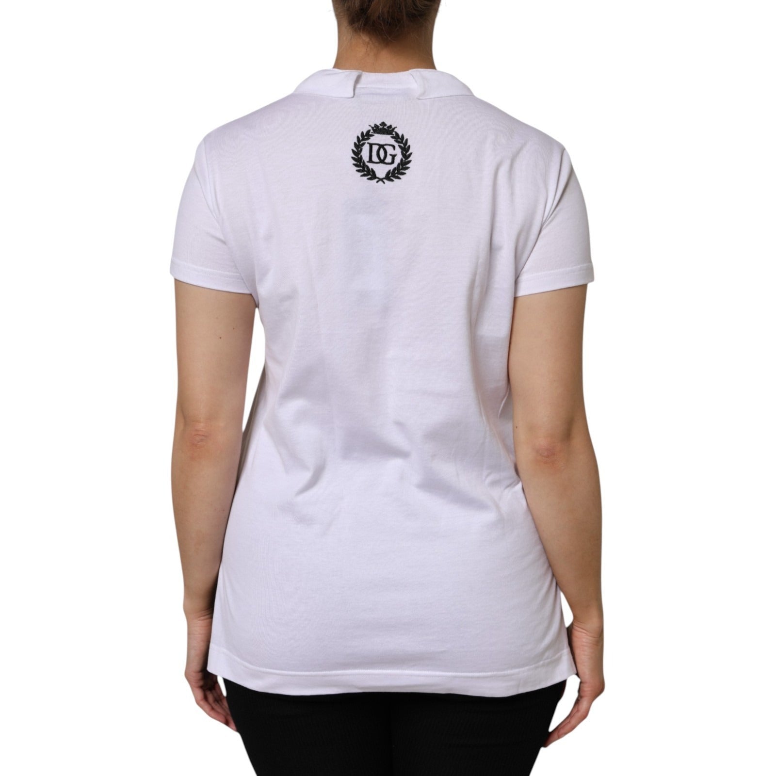 Dolce & Gabbana White V-Neck Cotton Short Sleeves T-shirt | Regal Royce