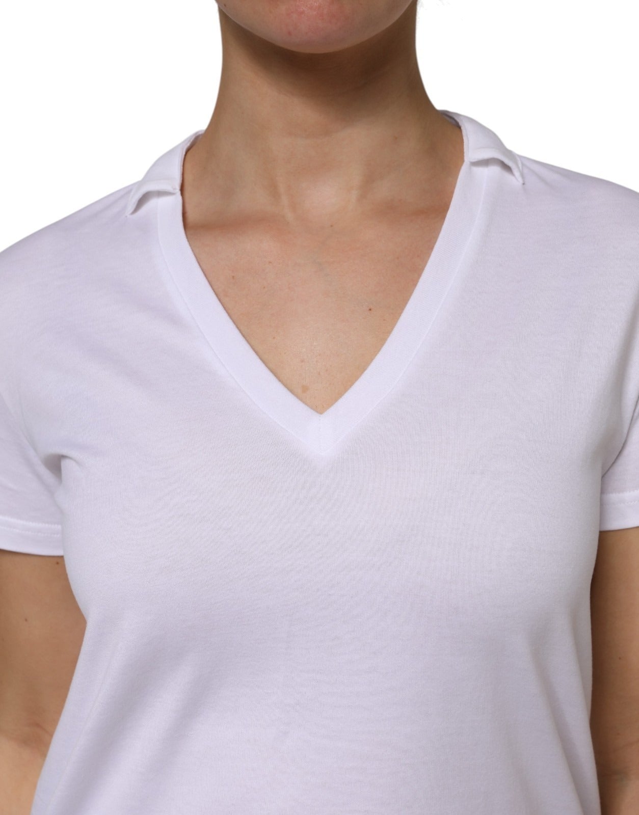 Dolce & Gabbana White V-Neck Cotton Short Sleeves T-shirt | Regal Royce