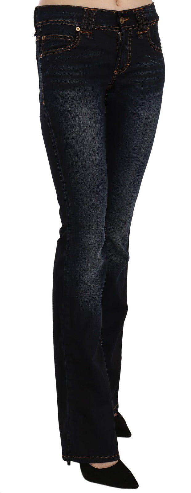 John Galliano Blue Washed Mid Waist Regular Leg Boot Cut Denim Jeans | Regal Royce