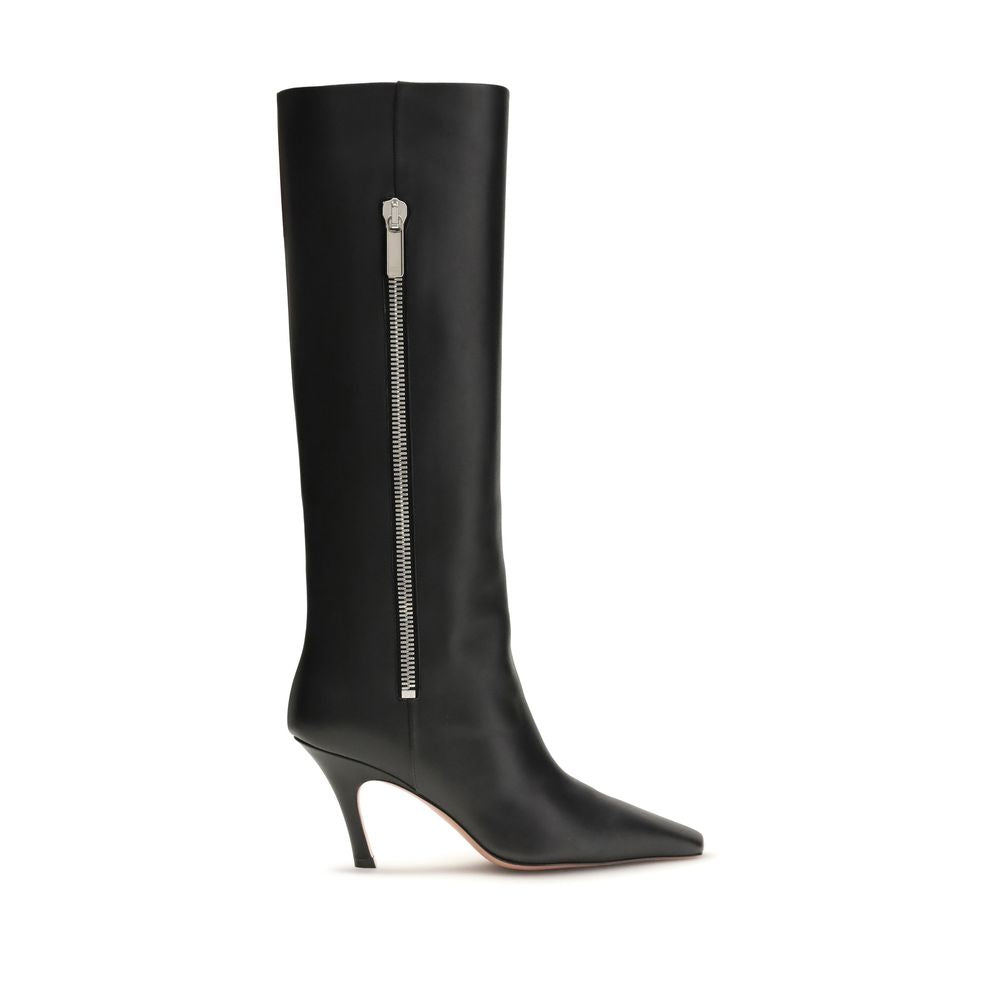 Amina Muaddi Black Calf Leather Bos Taurus Ankle Boots | Regal Royce