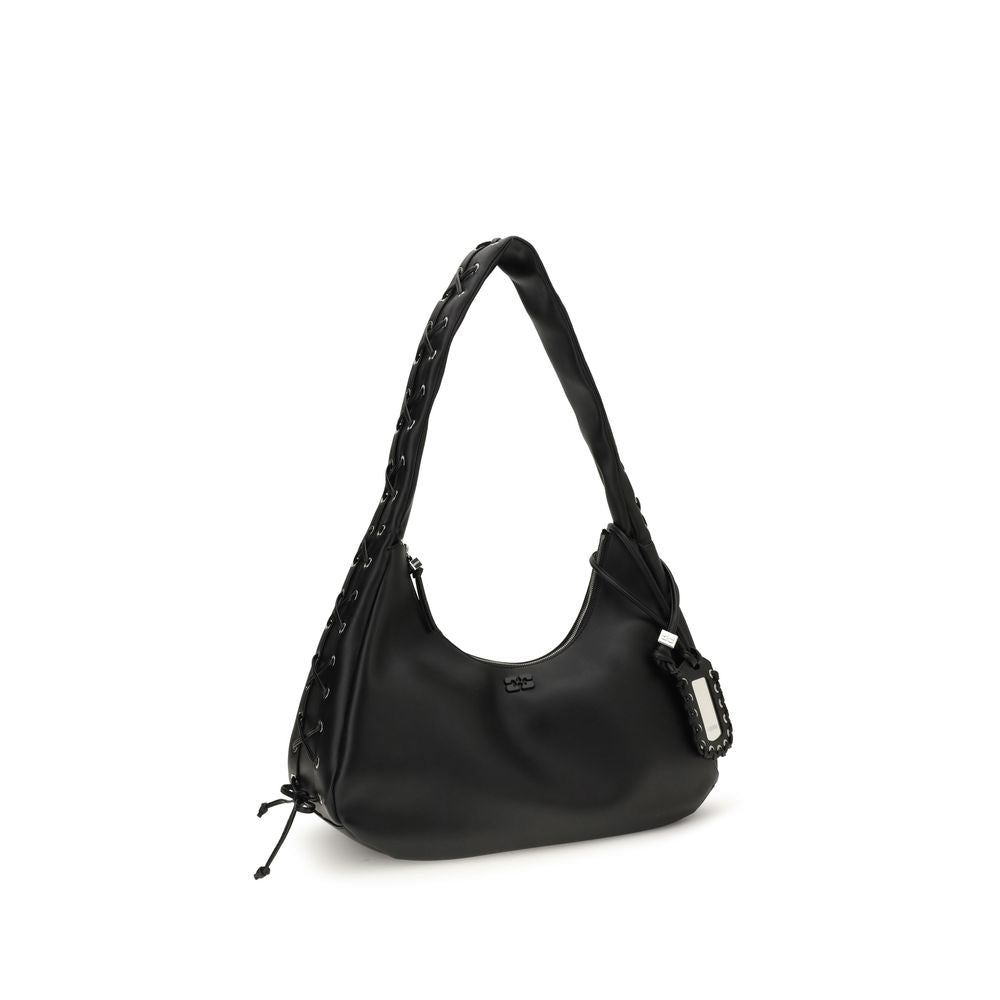 Ganni Black Recycled Leather Shoulder Bag | Regal Royce