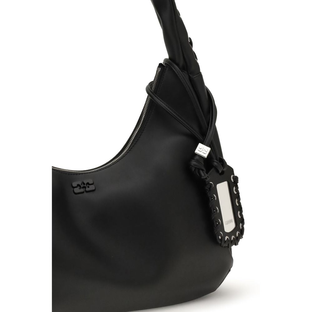 Ganni Black Recycled Leather Shoulder Bag | Regal Royce