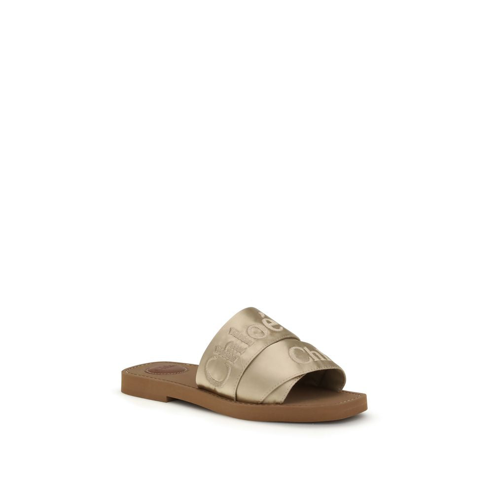 Chloé Gold Polyester Flat Sandals | Regal Royce