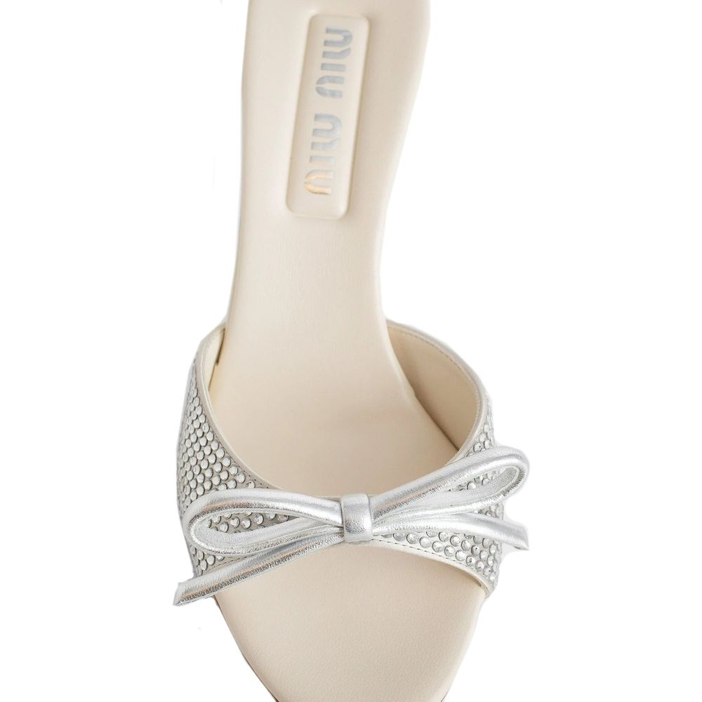 Miu Miu Silver Silk Mules | Regal Royce
