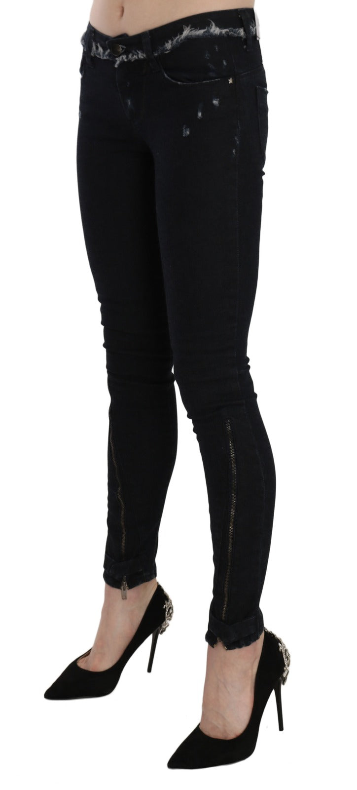 Costume National Black Low Waist Zipper Leg Skinny Denim Jeans | Regal Royce
