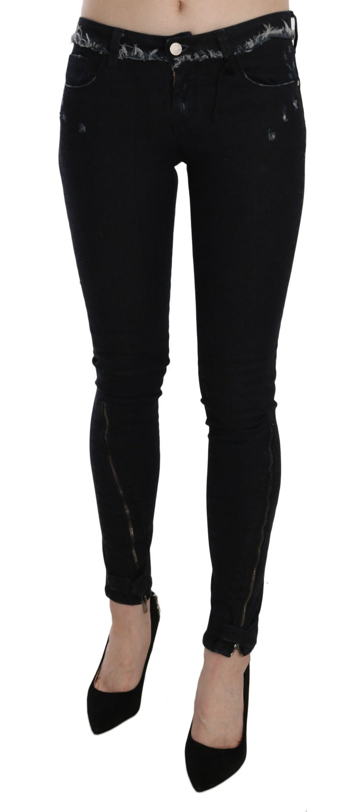 Costume National Black Low Waist Zipper Leg Skinny Denim Jeans | Regal Royce