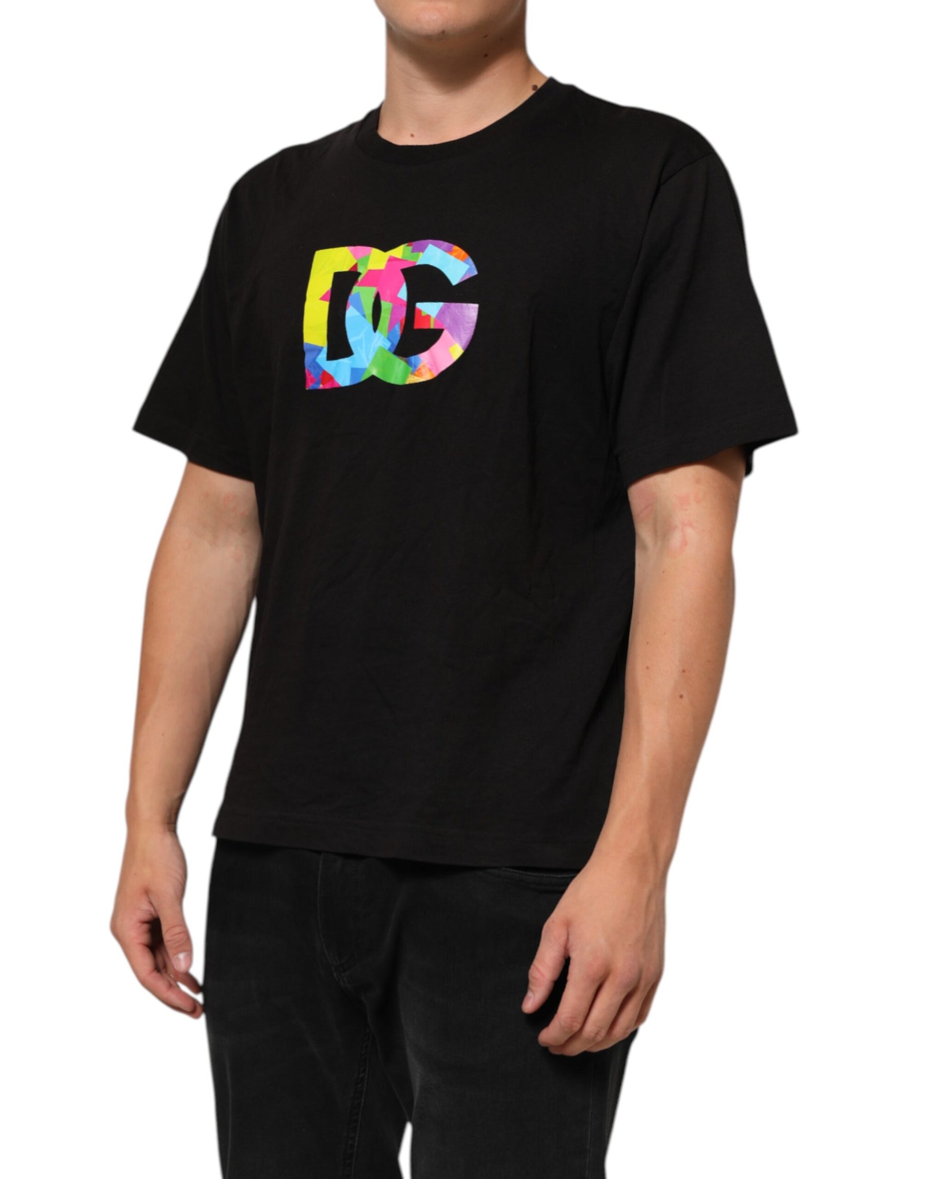 Dolce & Gabbana Black Logo Print Cotton Crew Neck T-shirt | Regal Royce