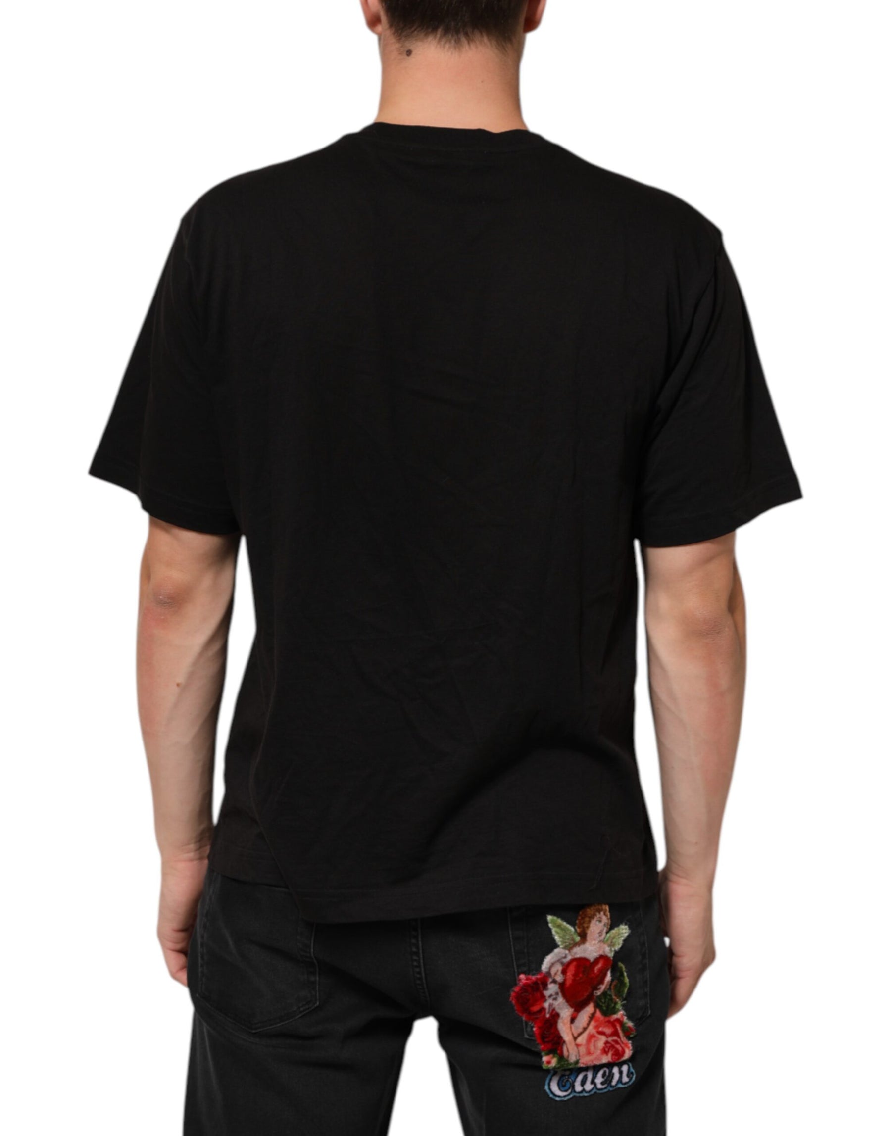 Dolce & Gabbana Black Logo Print Cotton Crew Neck T-shirt | Regal Royce