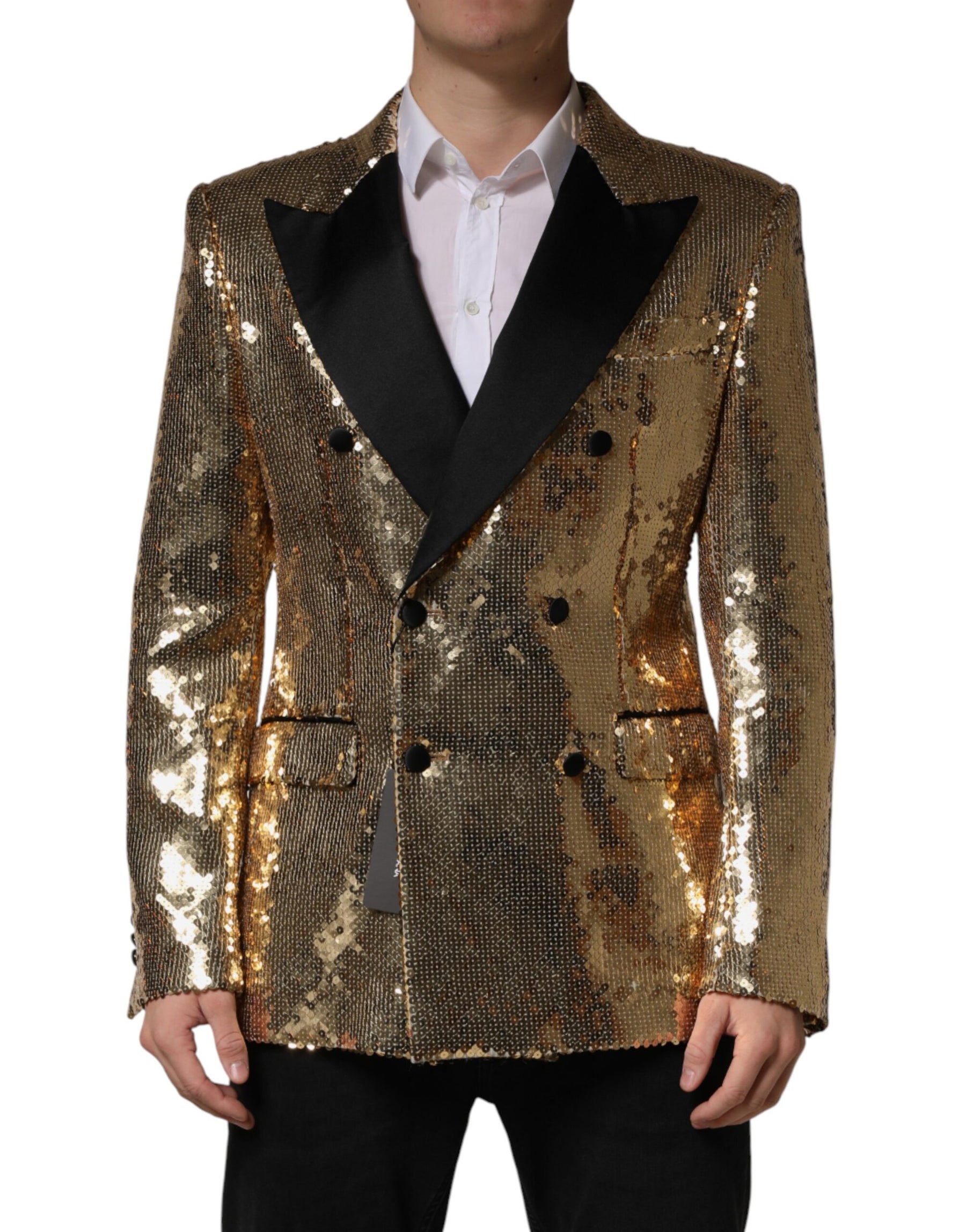 Dolce & Gabbana Gold Sequined Double Breasted Jacket Blazer | Regal Royce