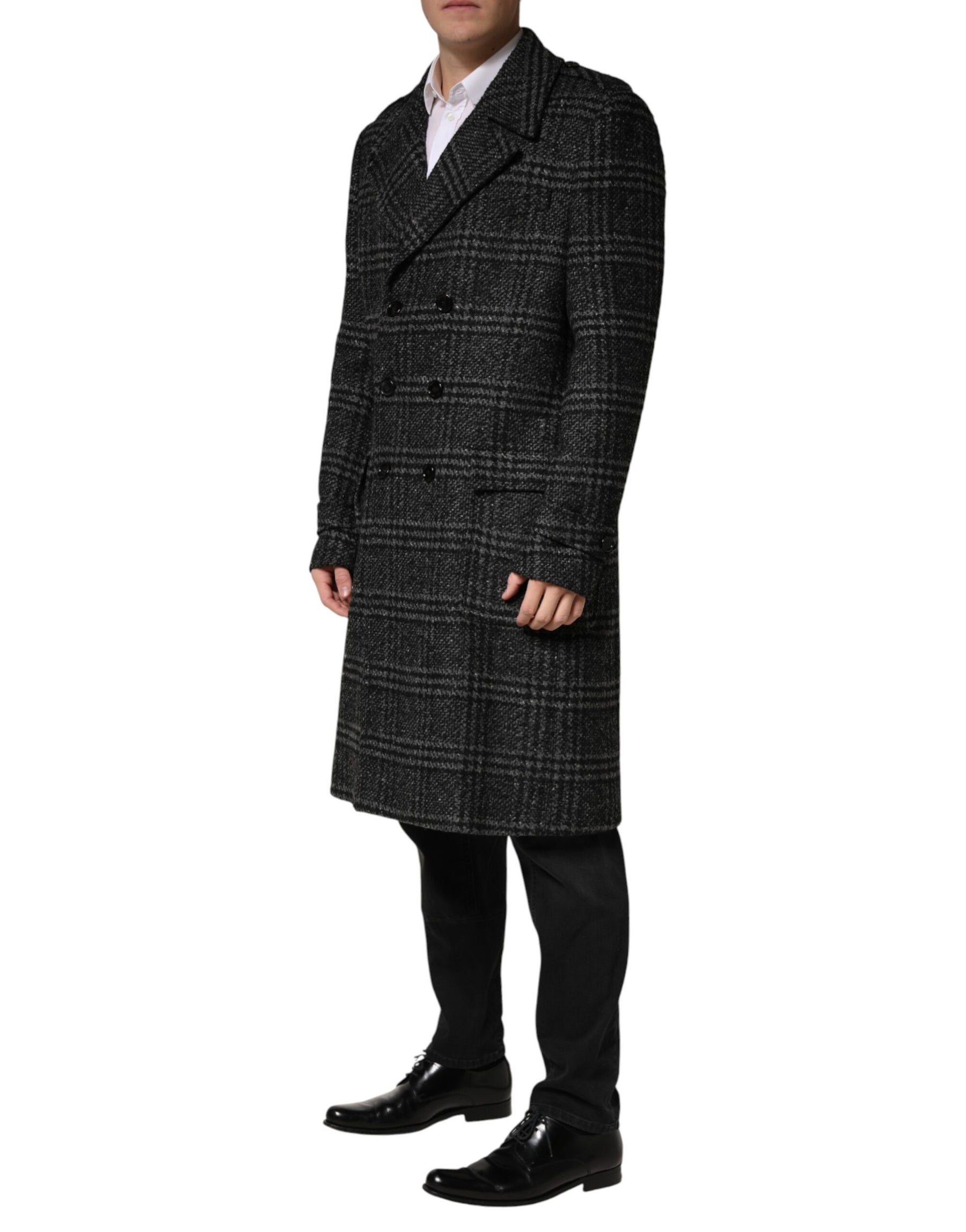 Dolce & Gabbana Grey Double Breasted Plaid Wool Coat Jacket | Regal Royce
