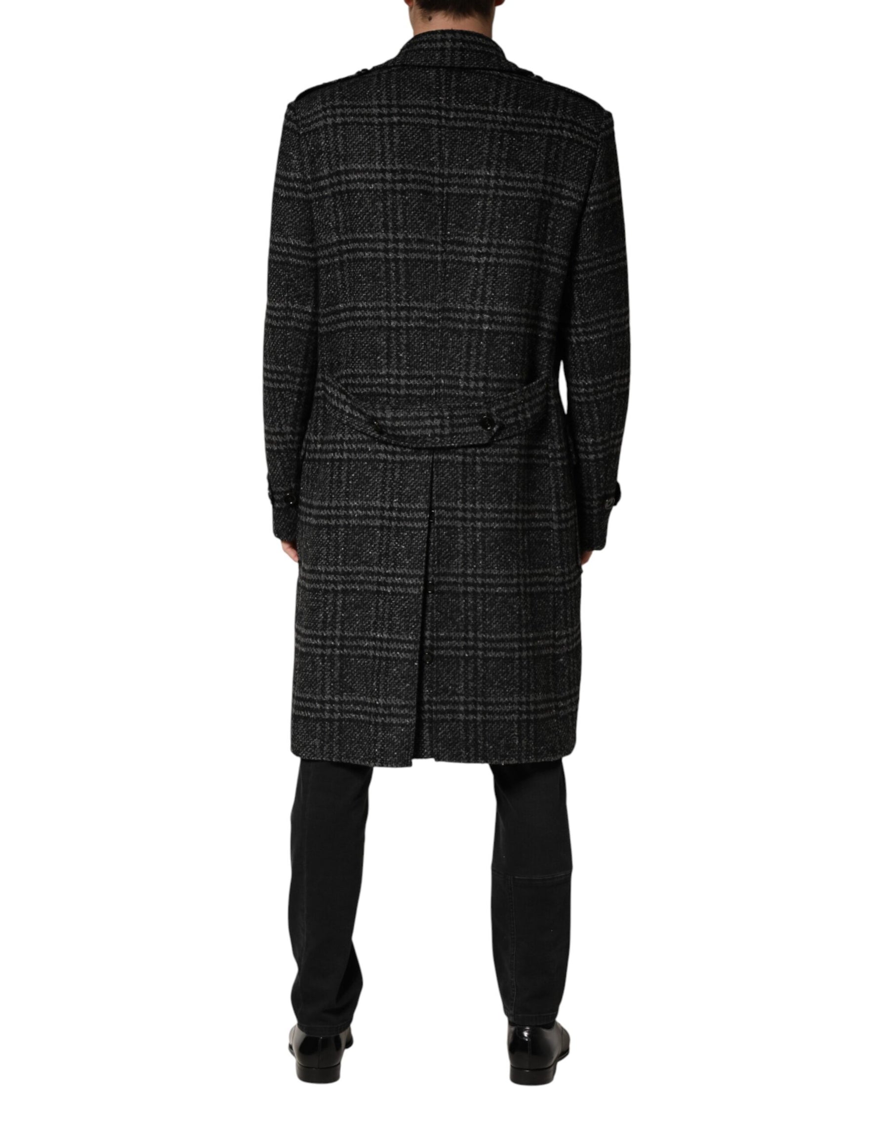 Dolce & Gabbana Grey Double Breasted Plaid Wool Coat Jacket | Regal Royce