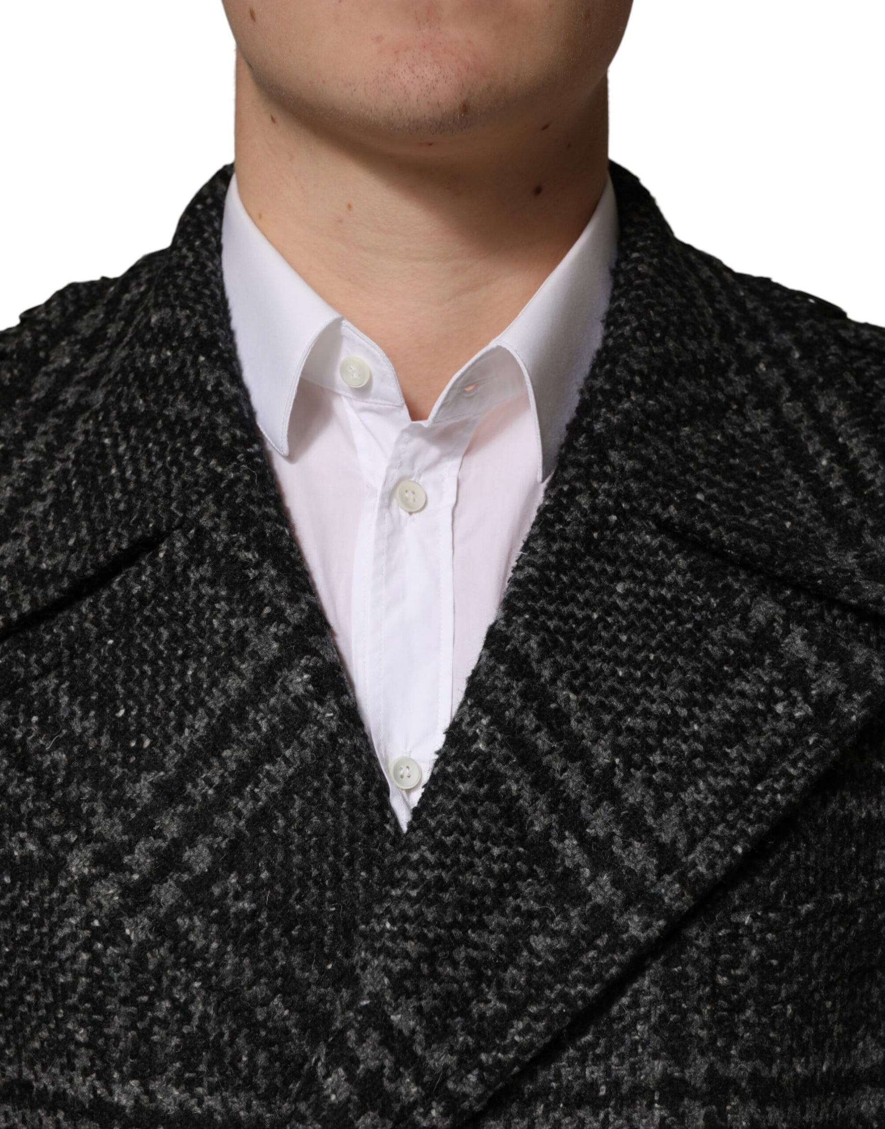 Dolce & Gabbana Grey Double Breasted Plaid Wool Coat Jacket | Regal Royce