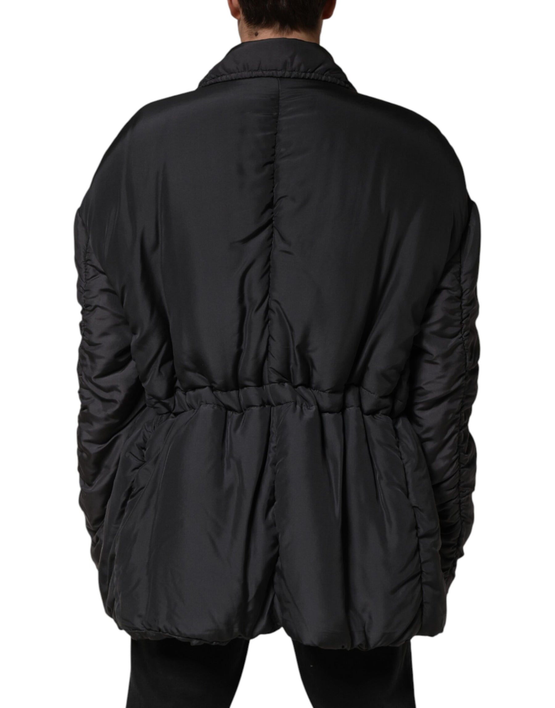 Dolce & Gabbana Black Silk Padded Parka Men Coat Jacket | Regal Royce