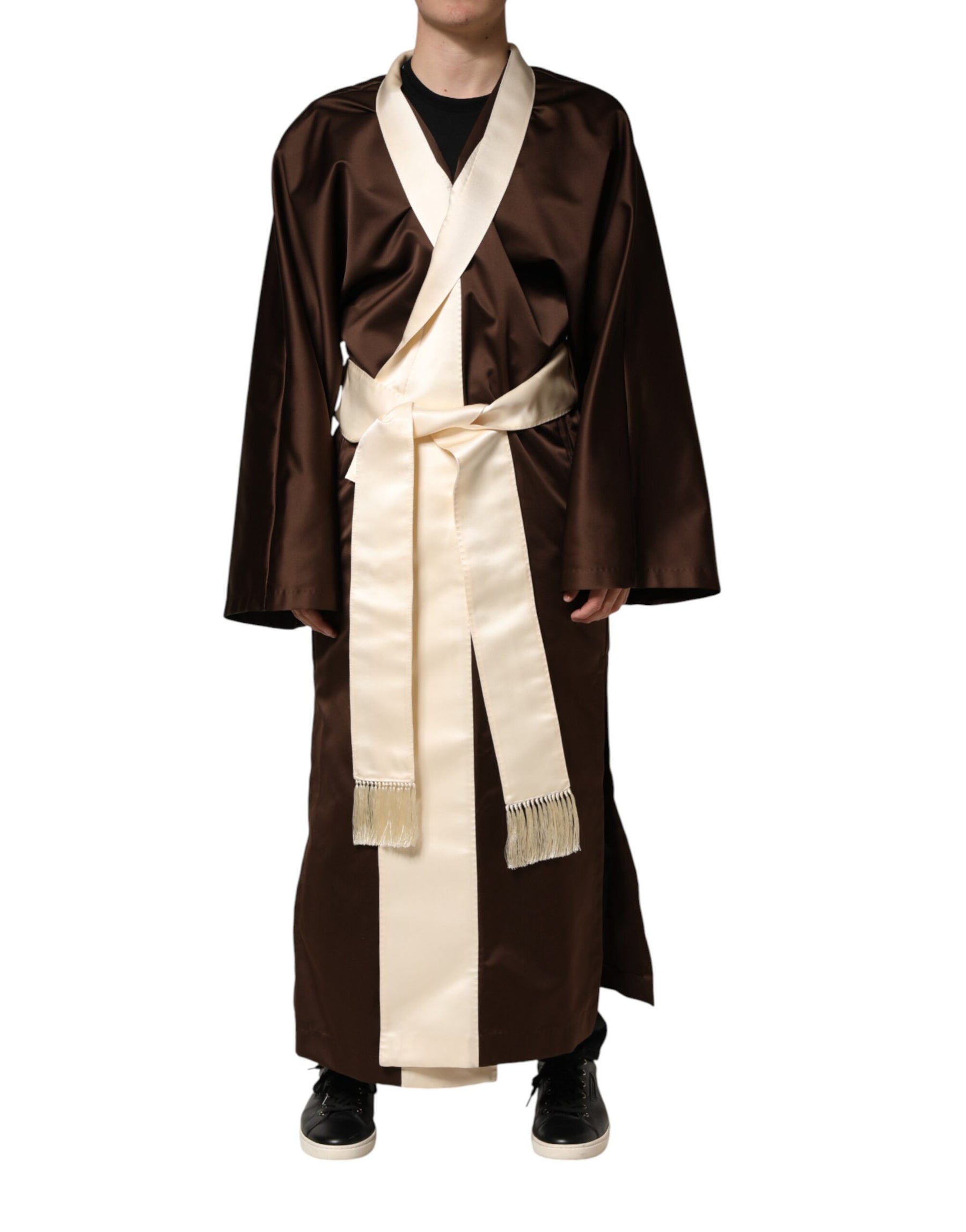 Dolce & Gabbana Brown Cream Lounge Belted Bathrobe Jacket | Regal Royce