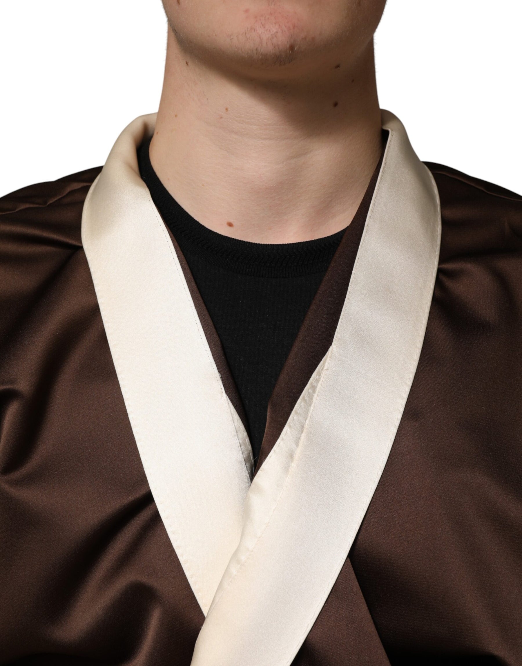 Dolce & Gabbana Brown Cream Lounge Belted Bathrobe Jacket | Regal Royce