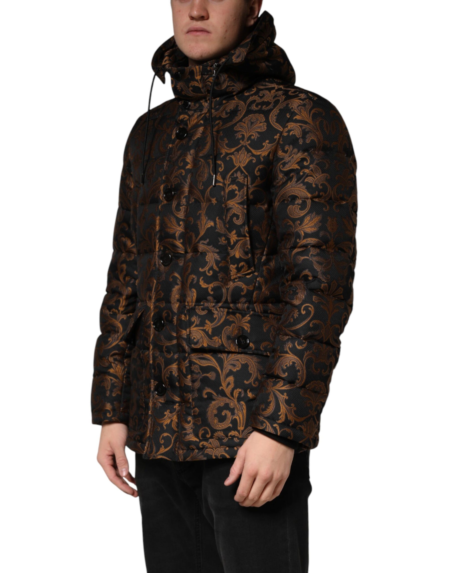 Dolce & Gabbana Black Floral Jacquard Quilted Hooded Jacket | Regal Royce