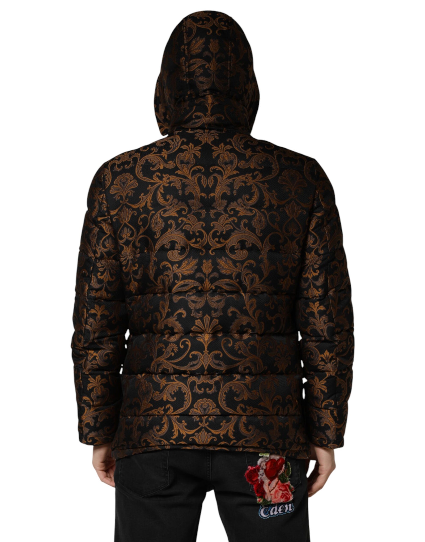 Dolce & Gabbana Black Floral Jacquard Quilted Hooded Jacket | Regal Royce