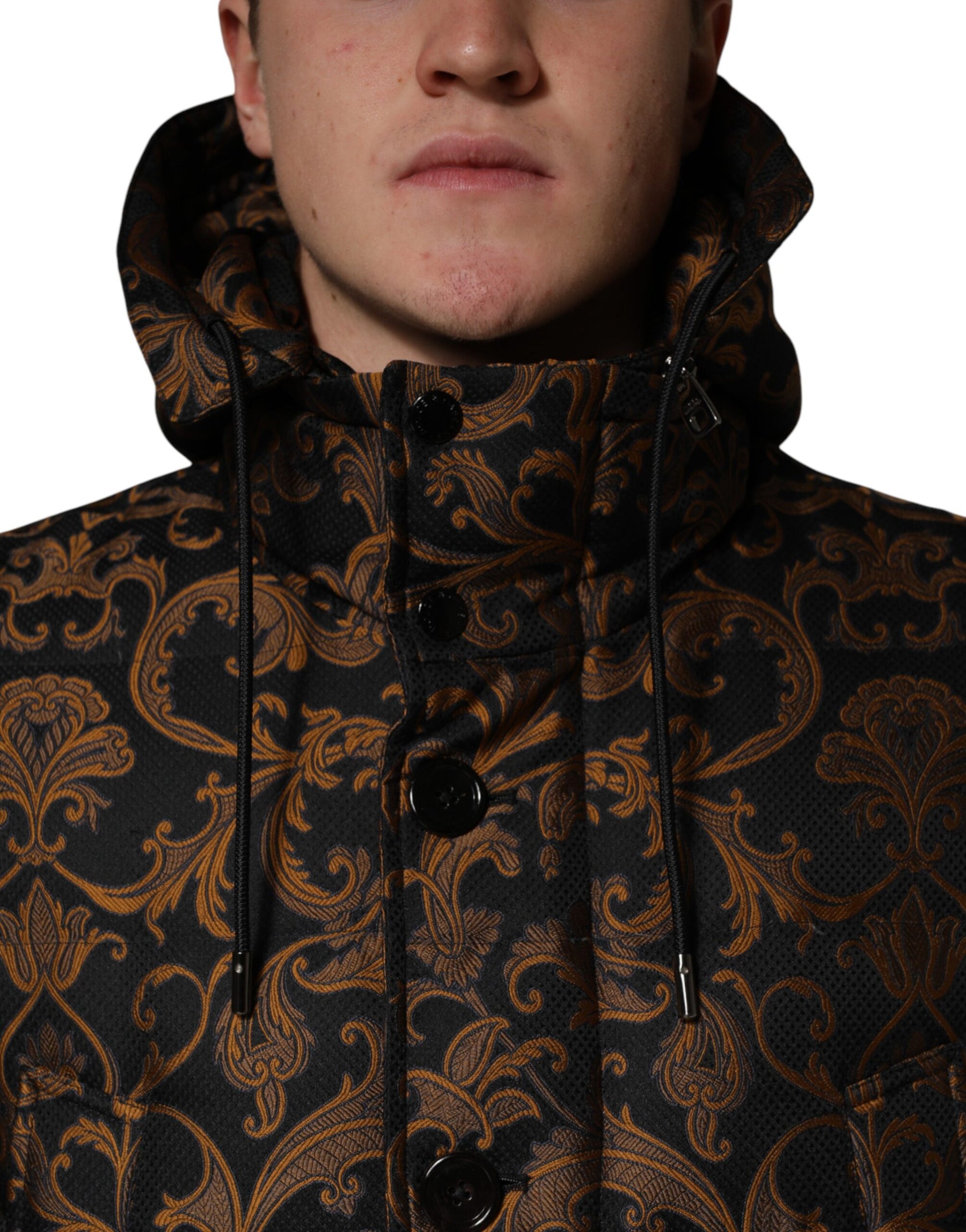 Dolce & Gabbana Black Floral Jacquard Quilted Hooded Jacket | Regal Royce
