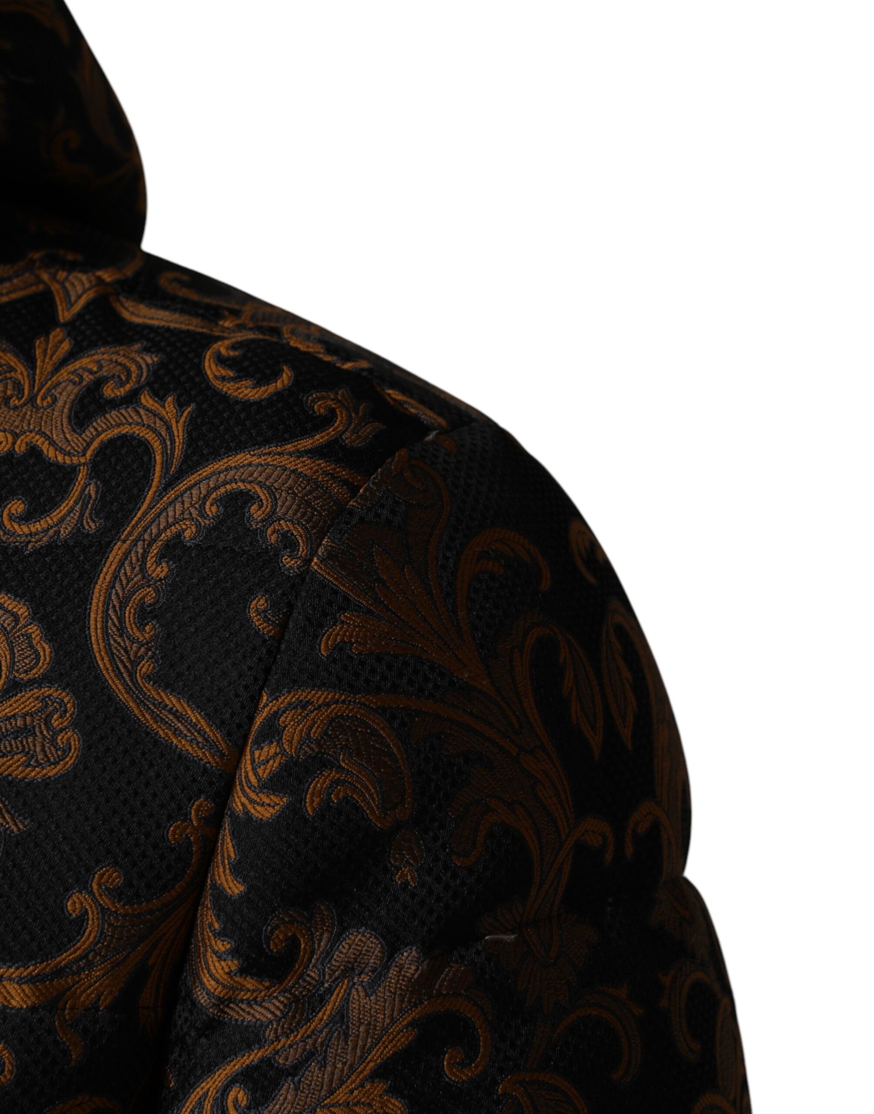 Dolce & Gabbana Black Floral Jacquard Quilted Hooded Jacket | Regal Royce
