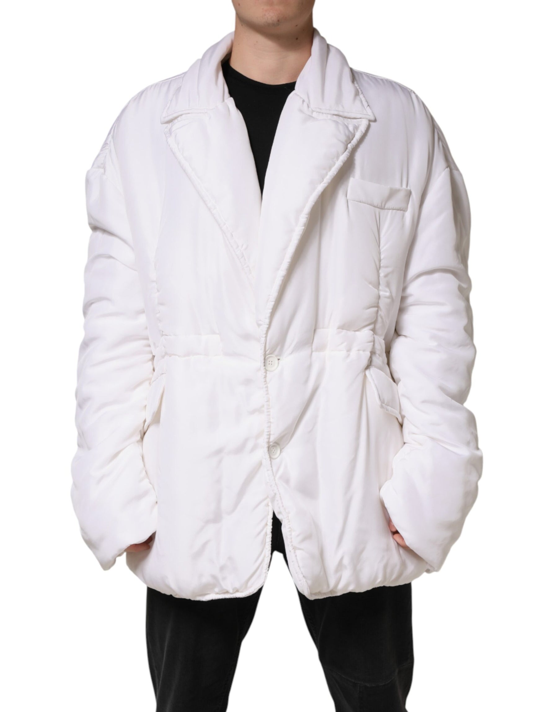 Dolce & Gabbana White Silk Padded Parka Men Coat Jacket | Regal Royce