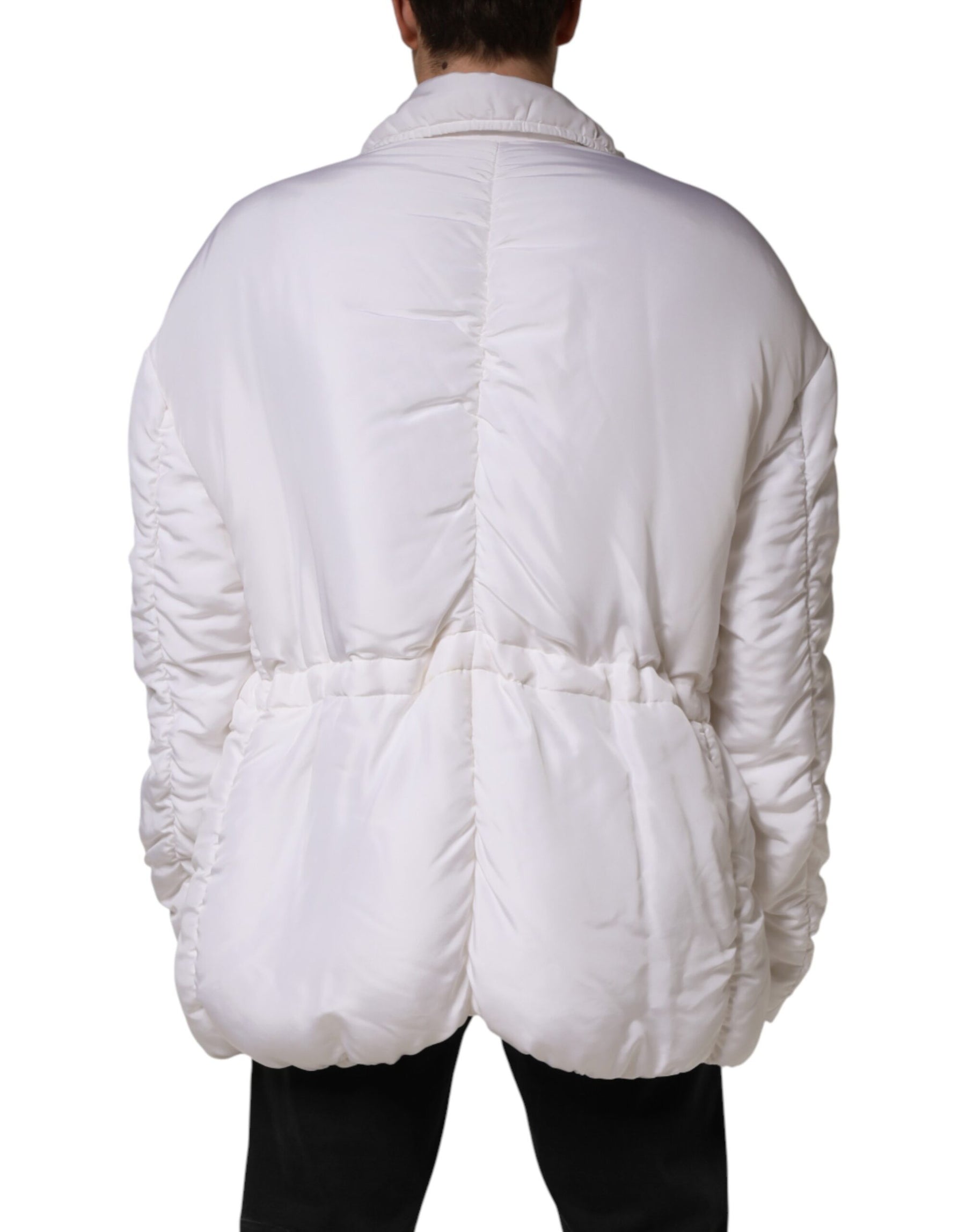 Dolce & Gabbana White Silk Padded Parka Men Coat Jacket | Regal Royce