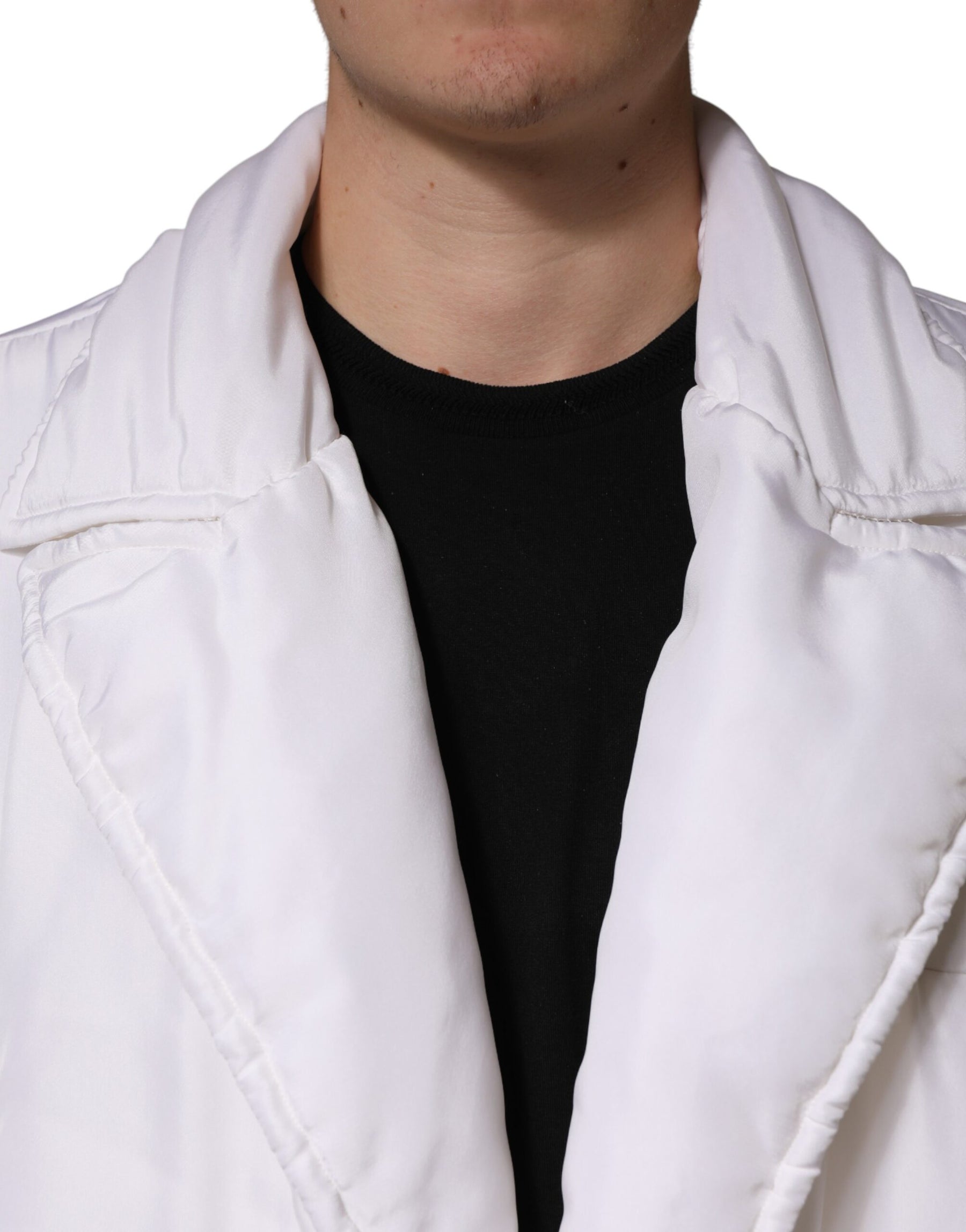Dolce & Gabbana White Silk Padded Parka Men Coat Jacket | Regal Royce