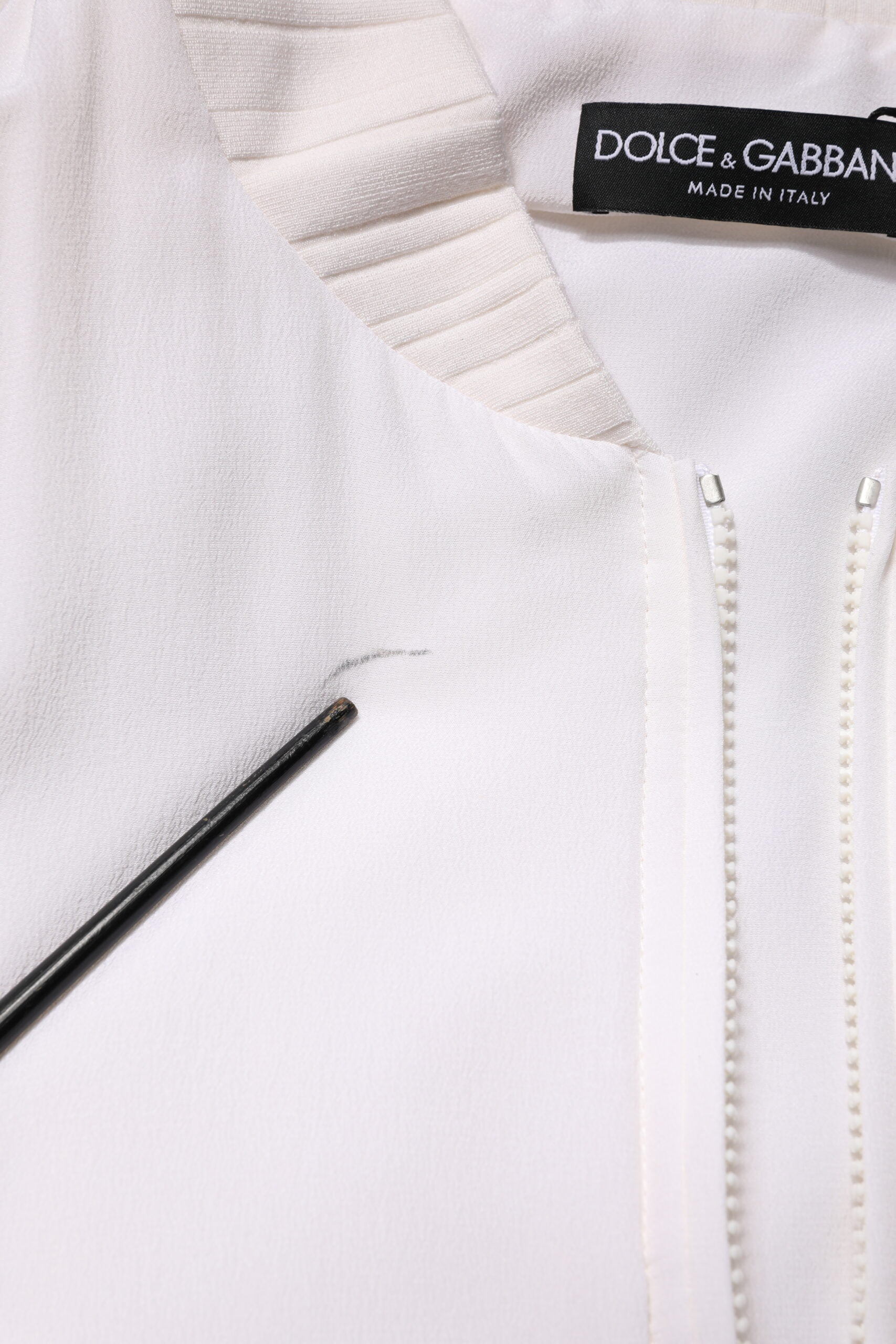 Dolce & Gabbana White Silk Full Zip Bomber Blouson Jacket | Regal Royce