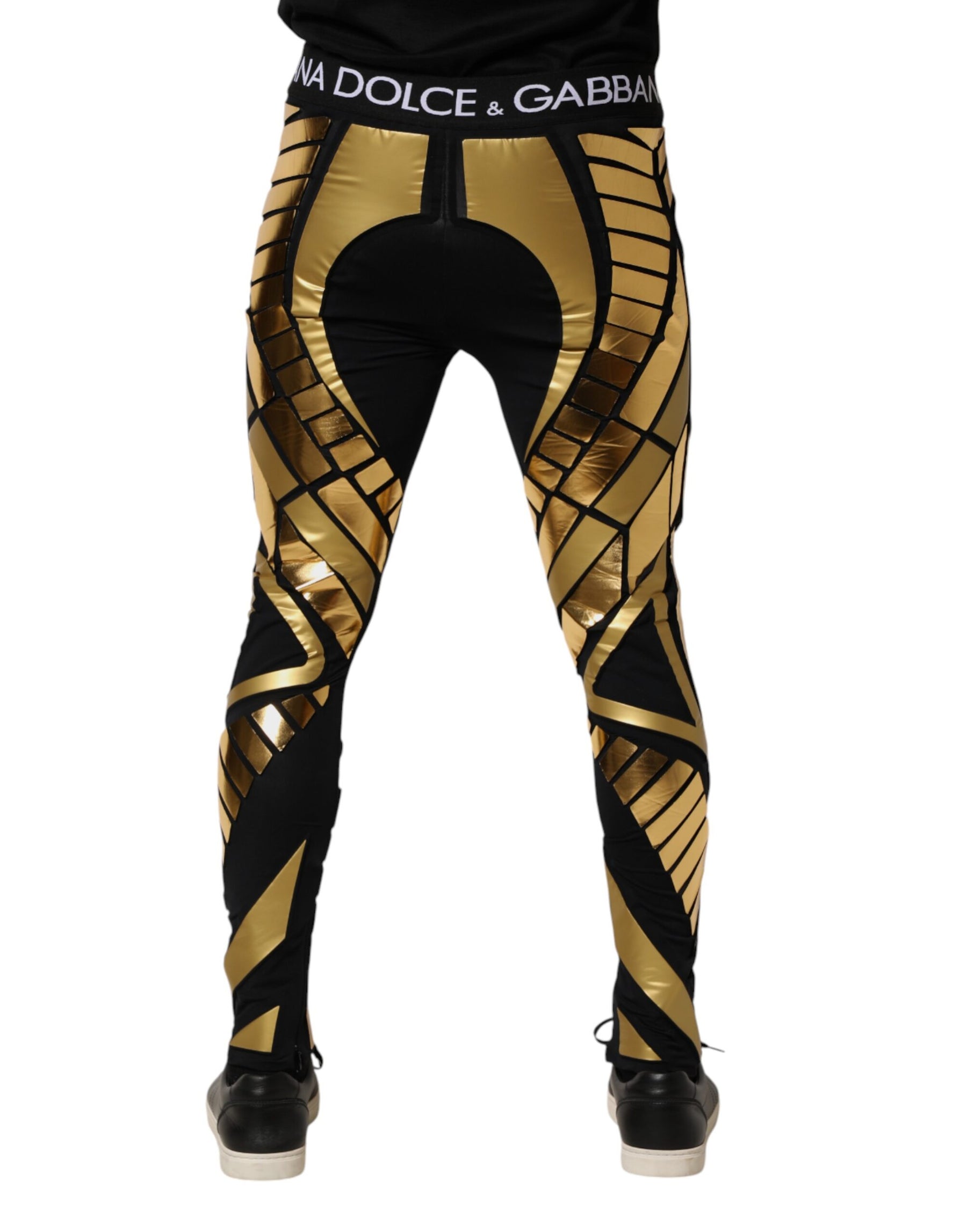 Dolce & Gabbana Black Gold Geometric Logo Men Leggings Pants | Regal Royce