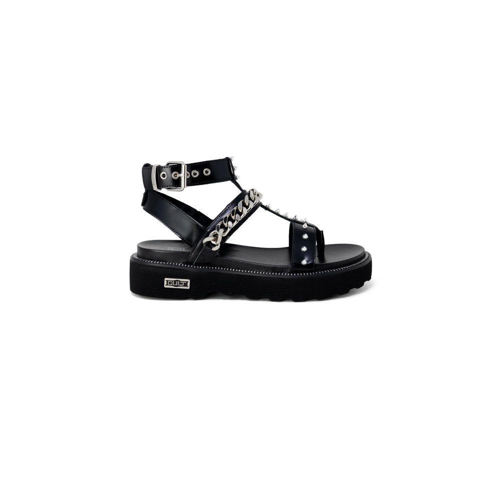 Cult Black Leather Flat Sandals | Regal Royce