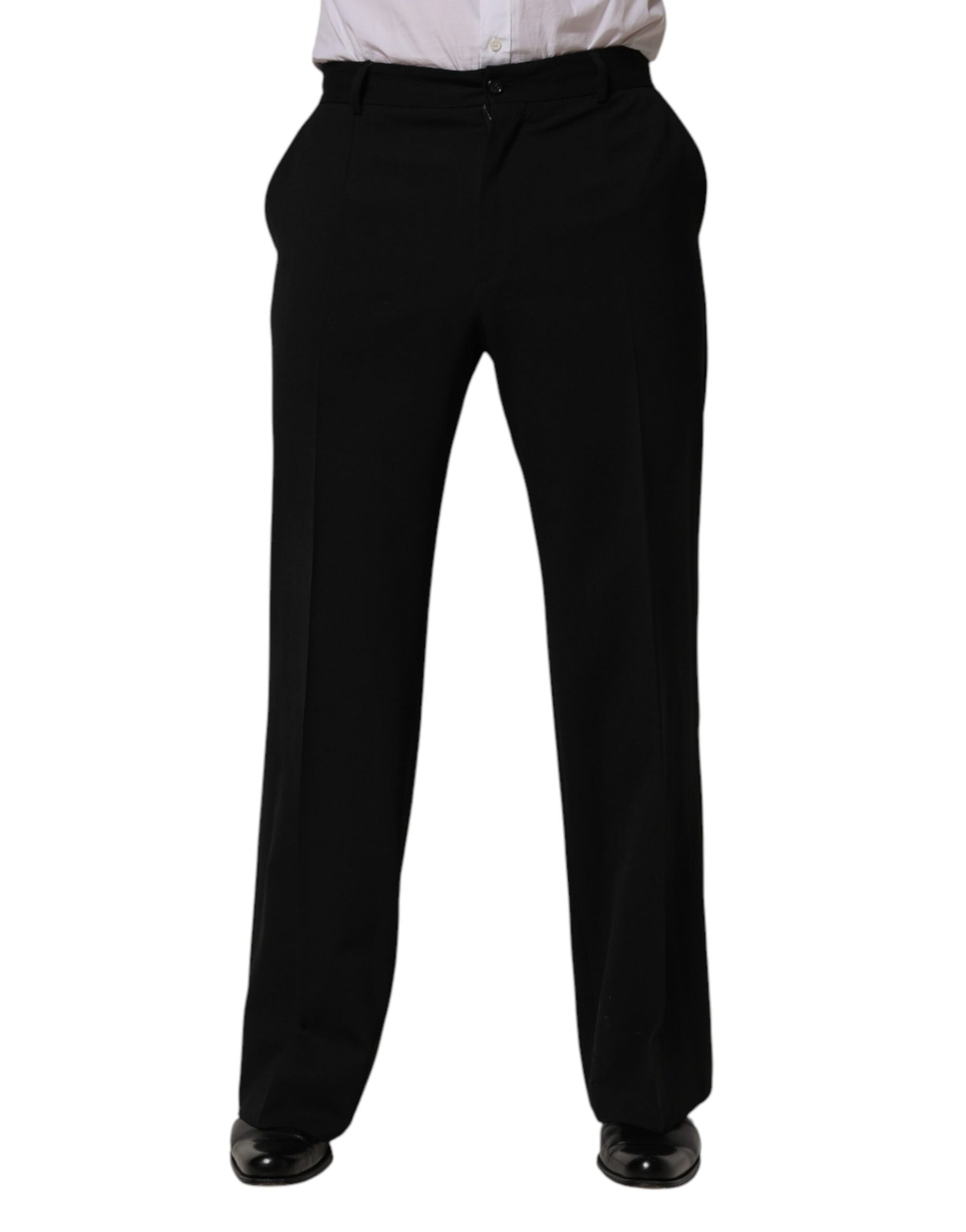 Dolce & Gabbana Black Wool Straight Men Dress Trouser Pants | Regal Royce