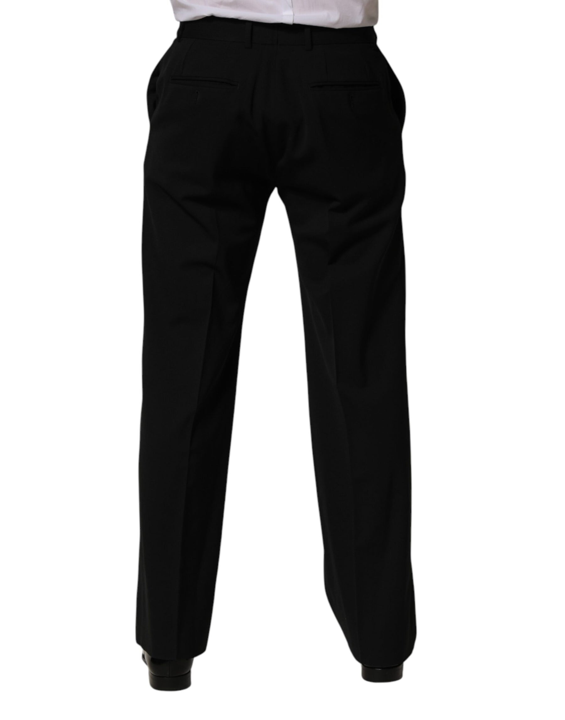 Dolce & Gabbana Black Wool Straight Men Dress Trouser Pants | Regal Royce