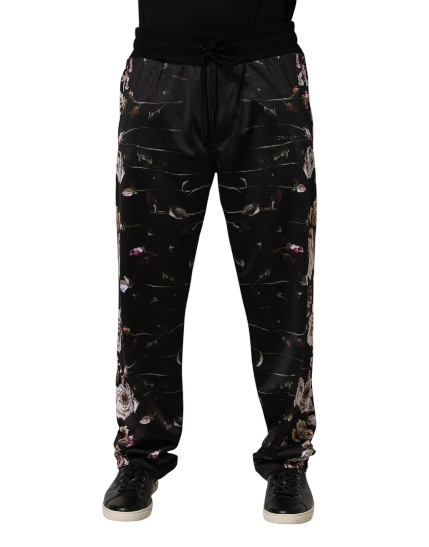 Dolce & Gabbana Black Floral Straight-Leg Chino Trouser Pants | Regal Royce