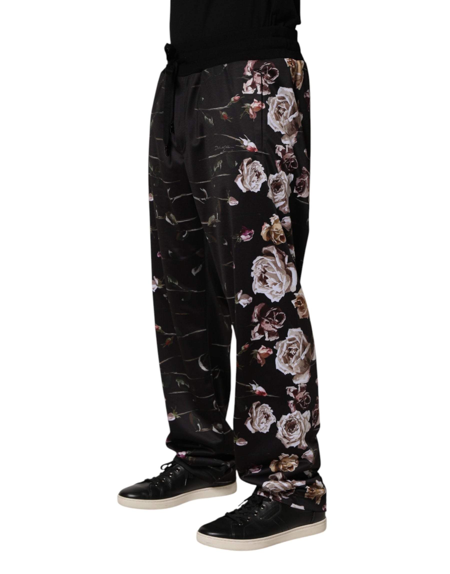 Dolce & Gabbana Black Floral Straight-Leg Chino Trouser Pants | Regal Royce