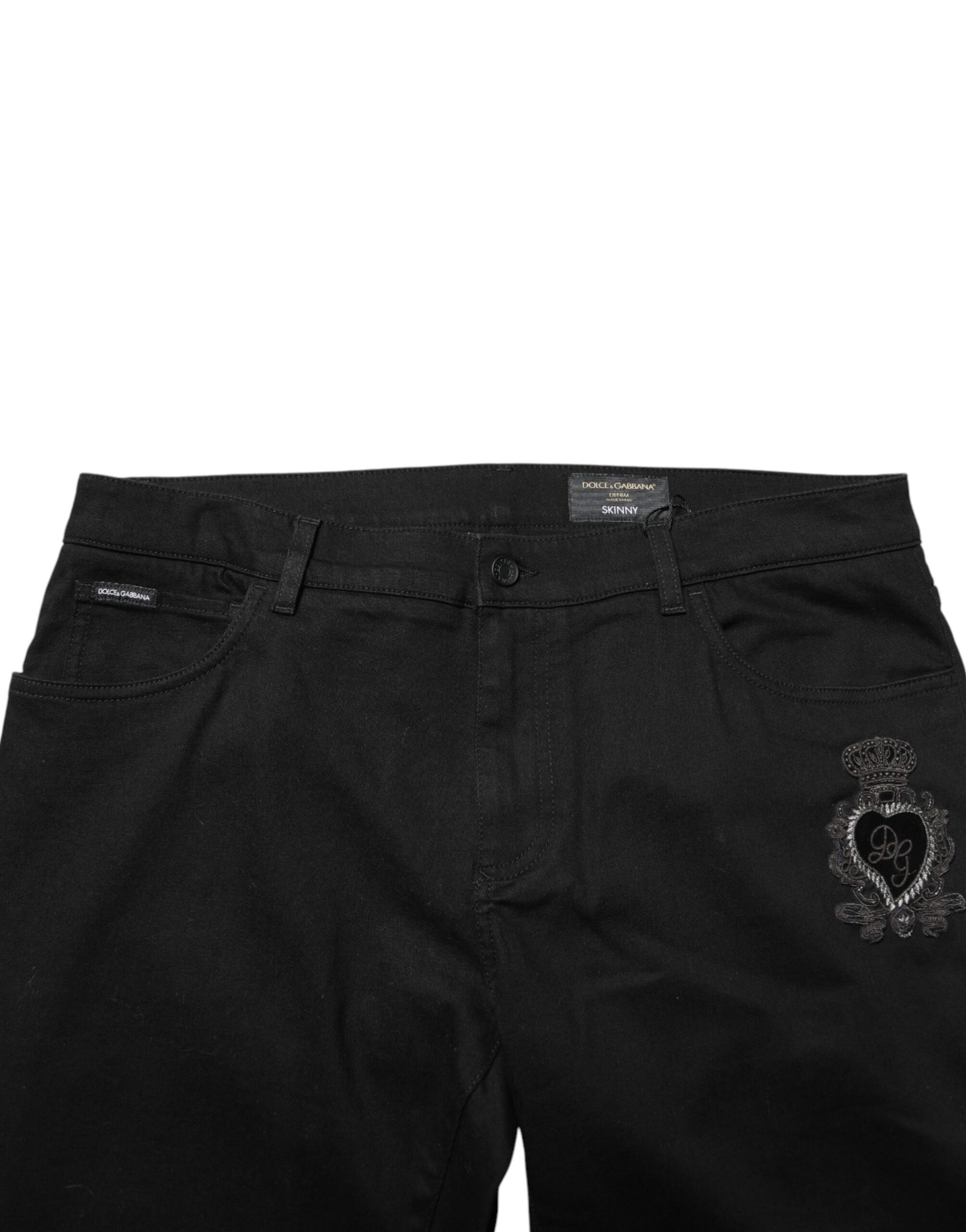 Dolce & Gabbana Black Sacred Heart Skinny Men Denim Jeans | Regal Royce