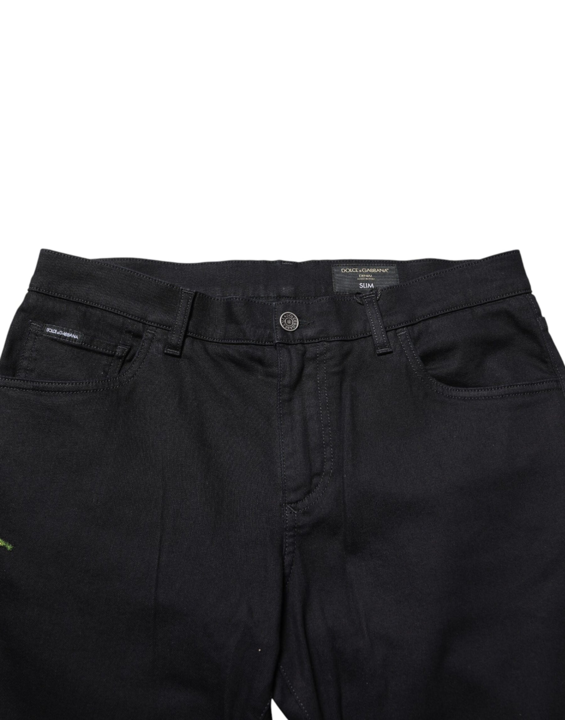 Dolce & Gabbana Black Floral Cotton Skinny Men Denim Jeans | Regal Royce