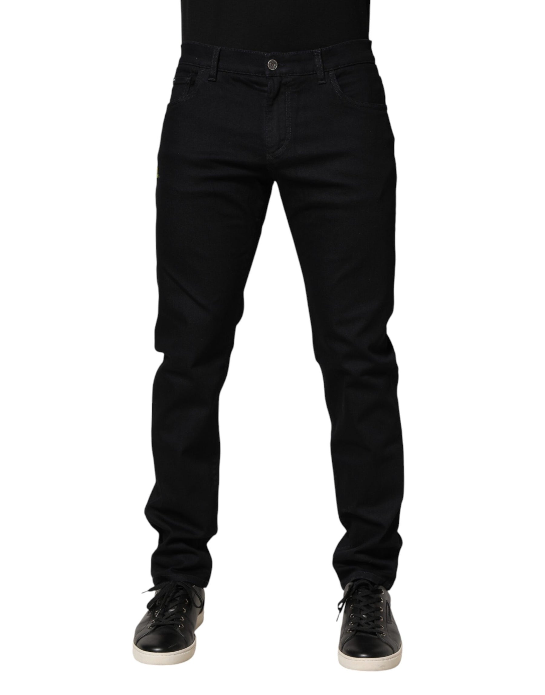 Dolce & Gabbana Black Floral Cotton Skinny Men Denim Jeans | Regal Royce