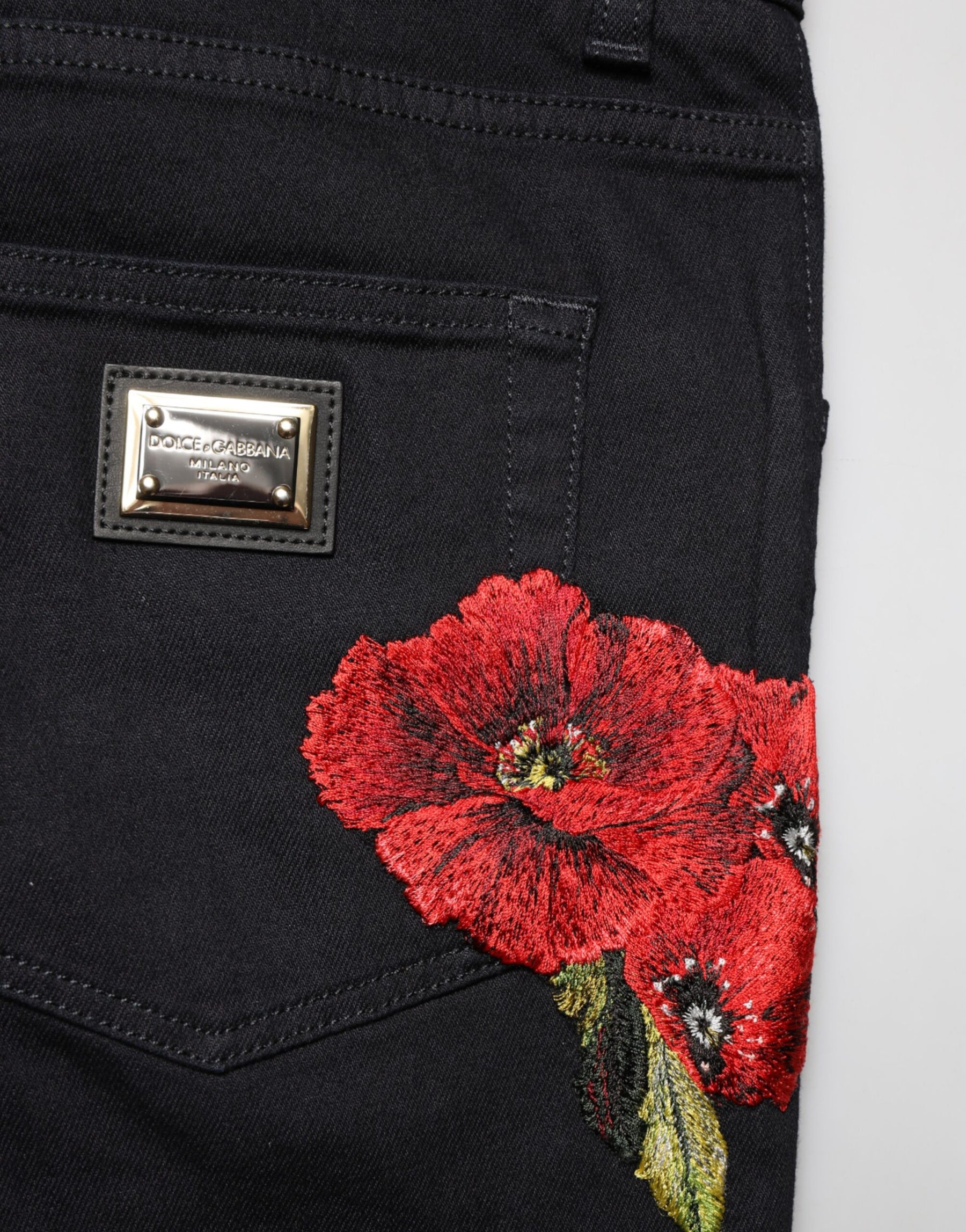 Dolce & Gabbana Black Floral Cotton Skinny Men Denim Jeans | Regal Royce