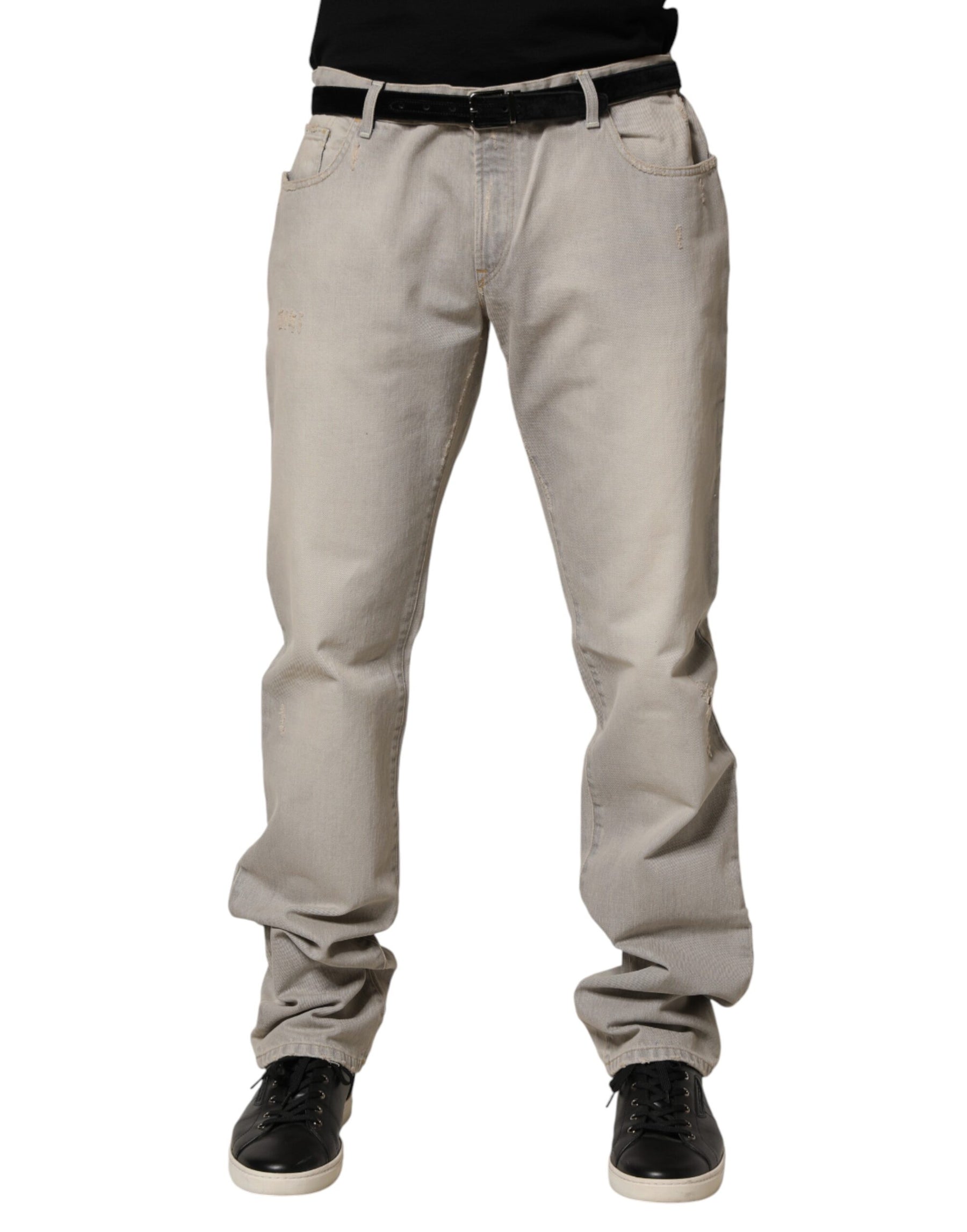 Dolce & Gabbana Light Gray Cotton Straight Denim Trouser Jeans | Regal Royce