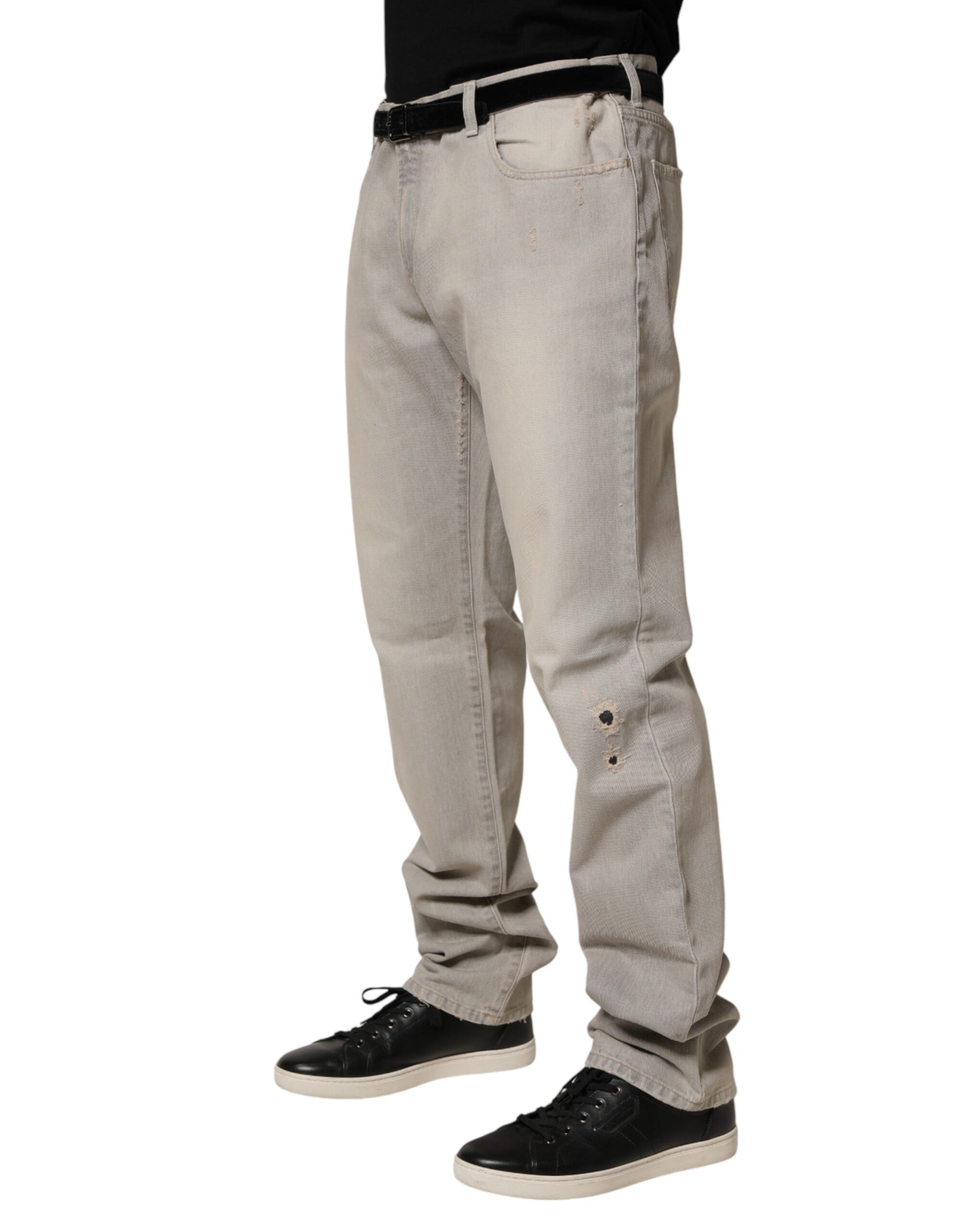 Dolce & Gabbana Light Gray Cotton Straight Denim Trouser Jeans | Regal Royce