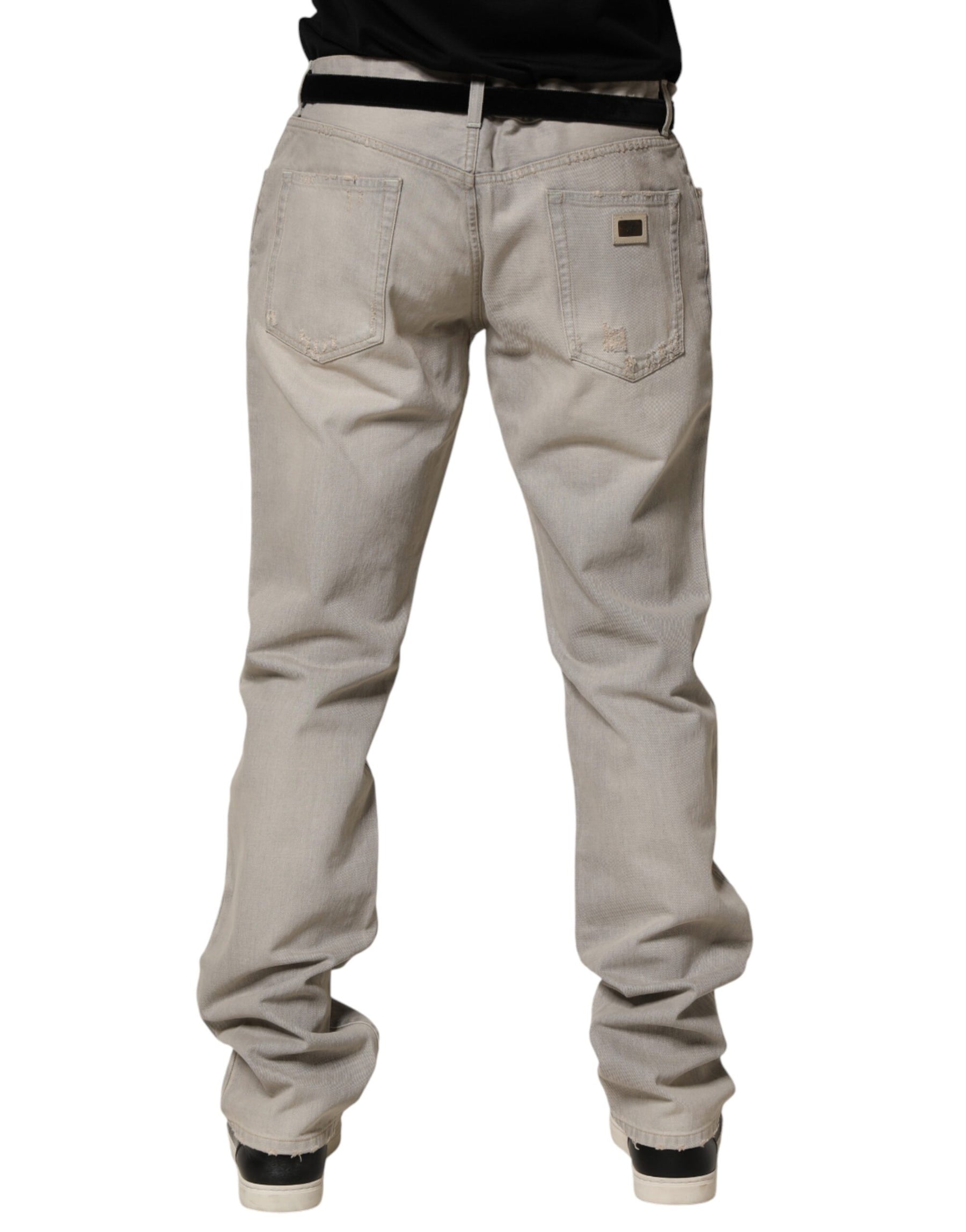 Dolce & Gabbana Light Gray Cotton Straight Denim Trouser Jeans | Regal Royce