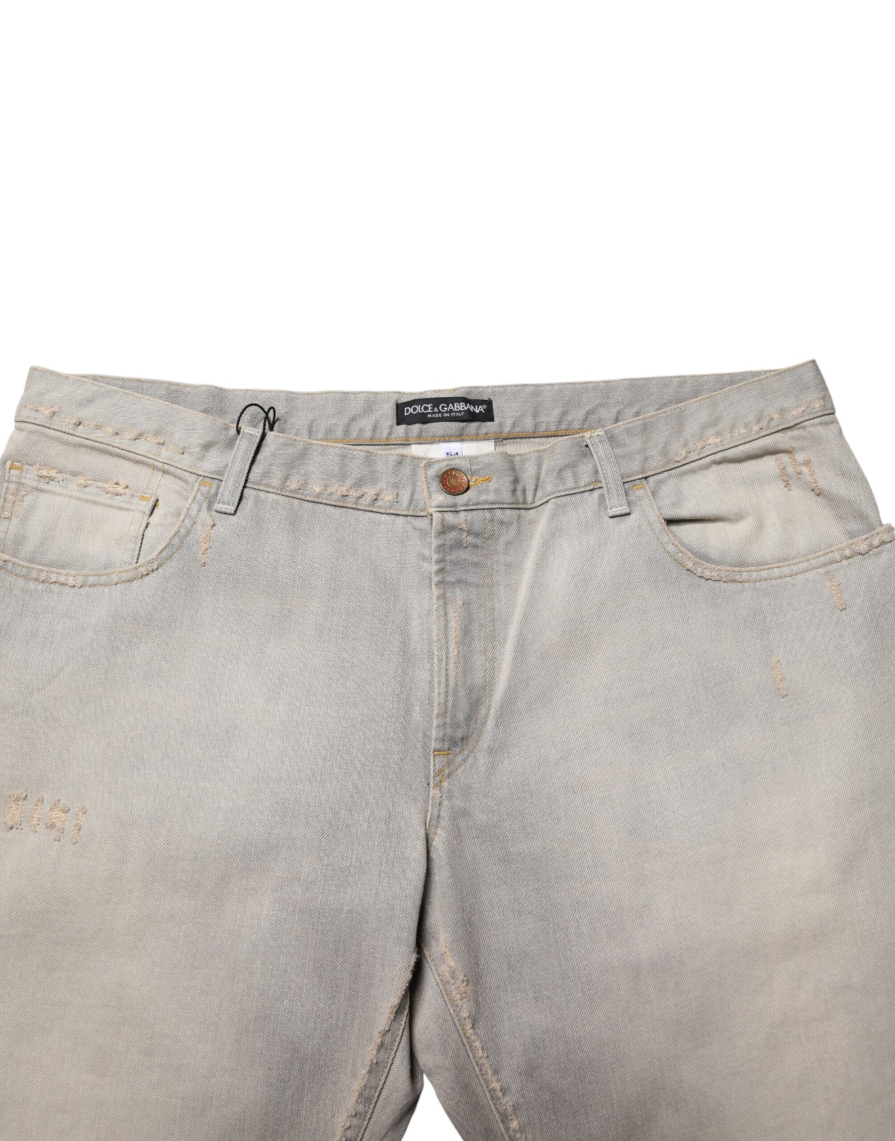 Dolce & Gabbana Light Gray Cotton Straight Denim Trouser Jeans | Regal Royce