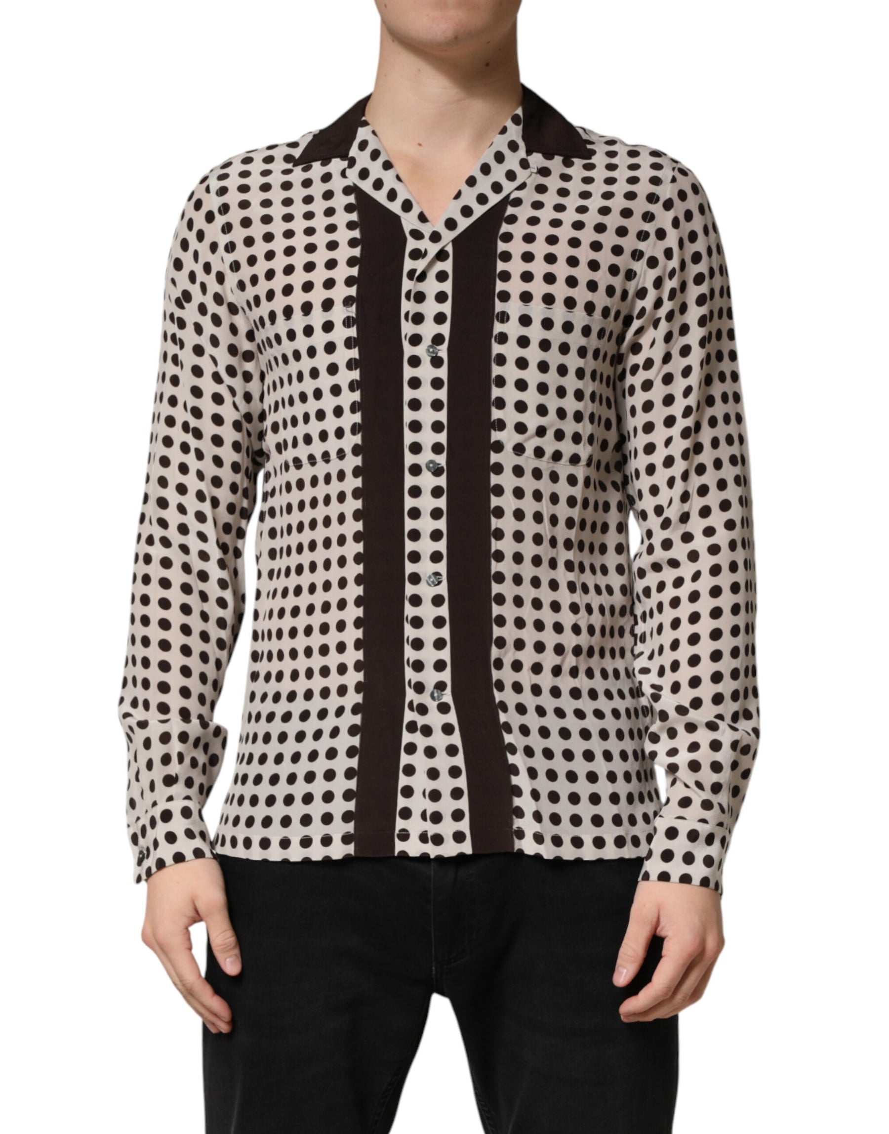 Dolce & Gabbana White Black Polka Dot Silk Men Casual Shirt | Regal Royce